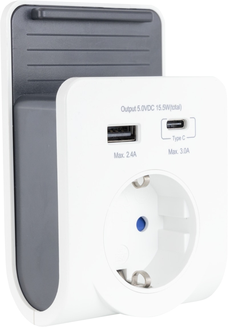 REV USB-Ladegerät mit Handyablage, 1x USB-A, 1x USB-C