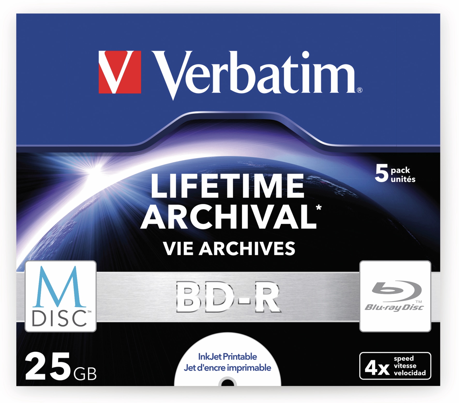 VERBATIM M-Disc BD-R, 25 GB, 5 Stück, Bedruckbar VERBATIM M-Disc BD-R, 25 GB, 5 Stück, Bedruckbar