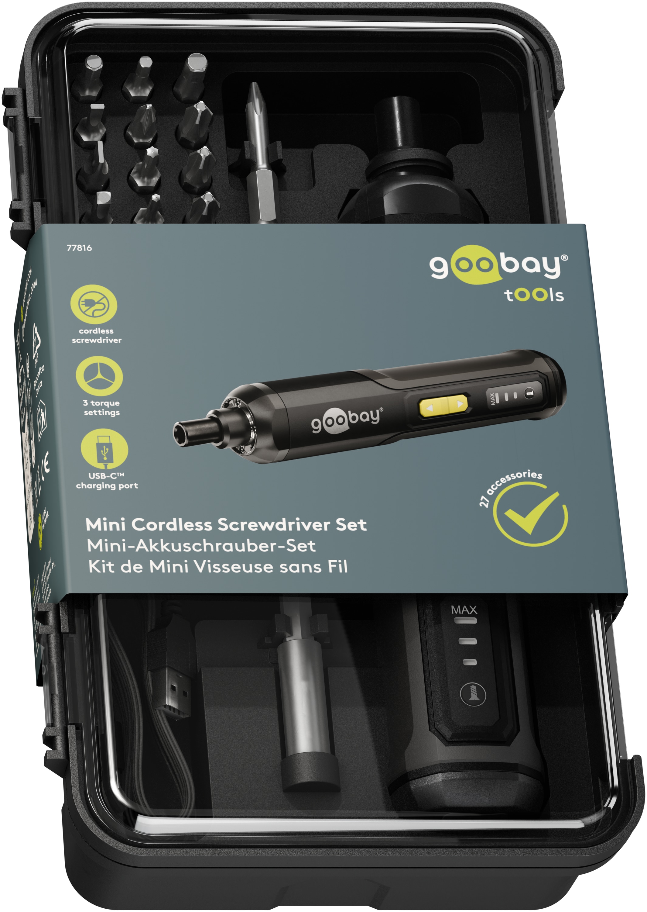 GOOBAY TOOLS Mini-Akkuschrauber-Set, 77816, 28-teilig