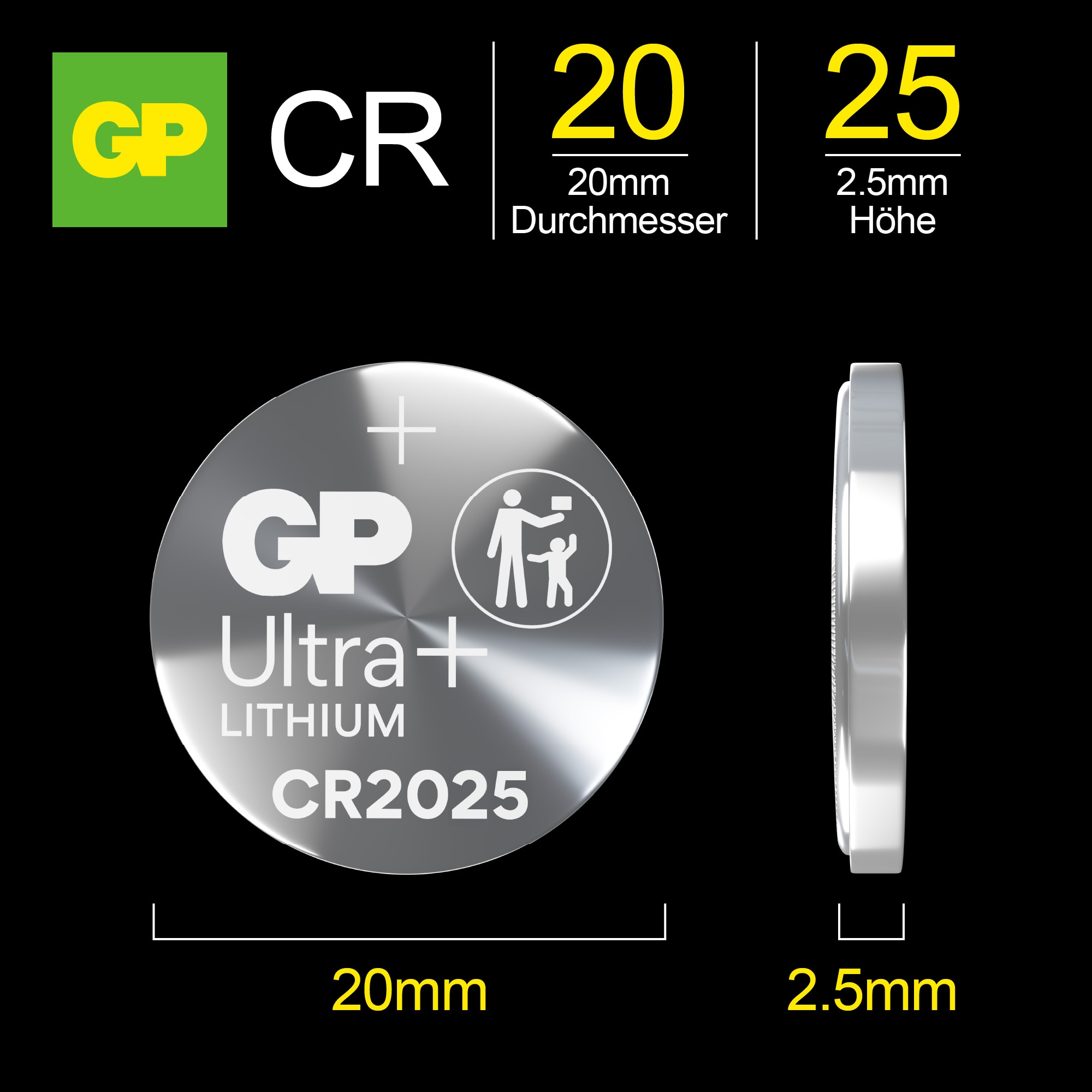 GP Ultra Plus, CR2025 Lithium Knopfzelle, 3 V, 5 Stück