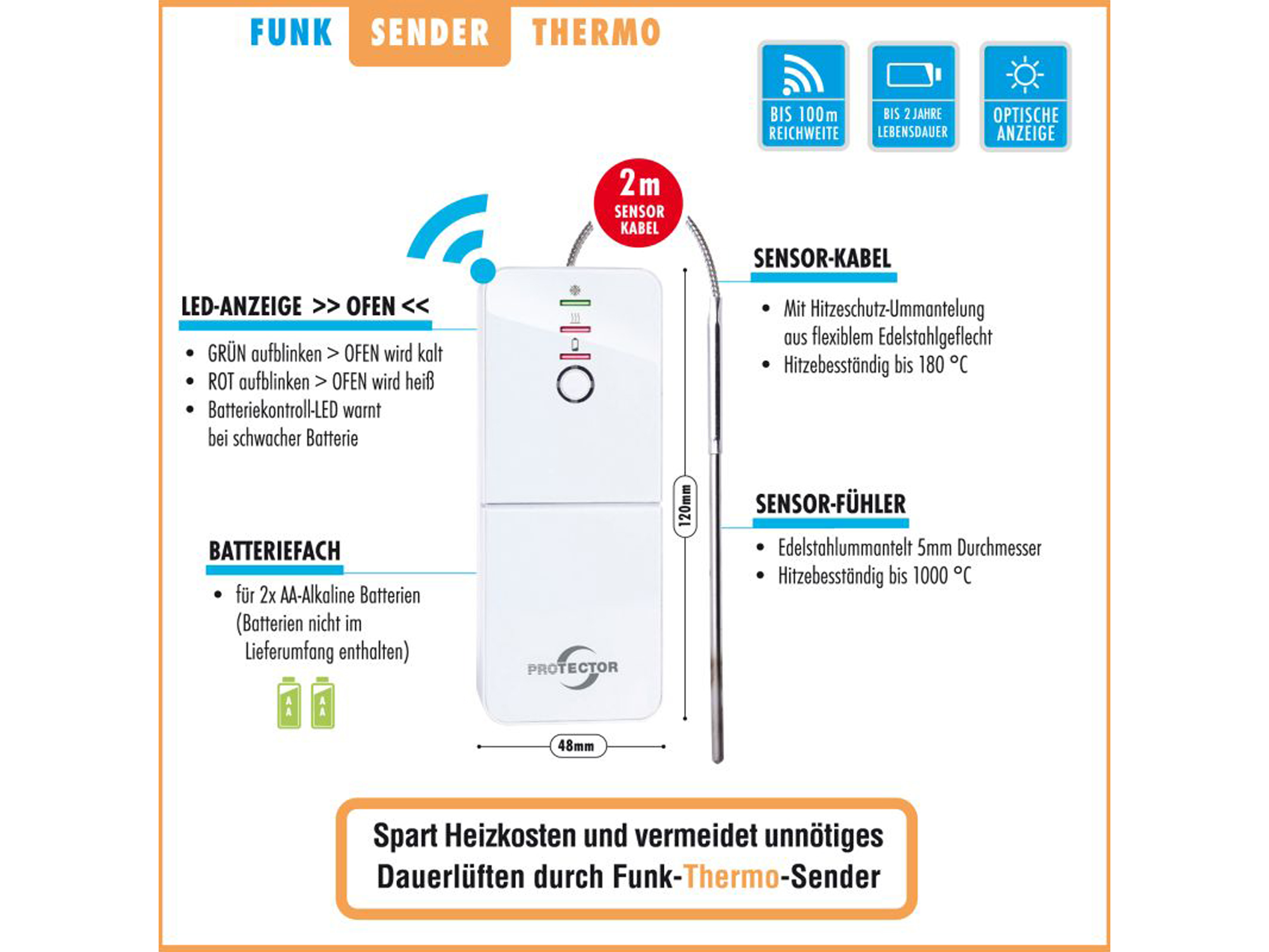PROTECTOR Thermo-Funk-Abluftsteuerung ASK 6030, mit Kinetik Fenster-Sender, Einbauvariante