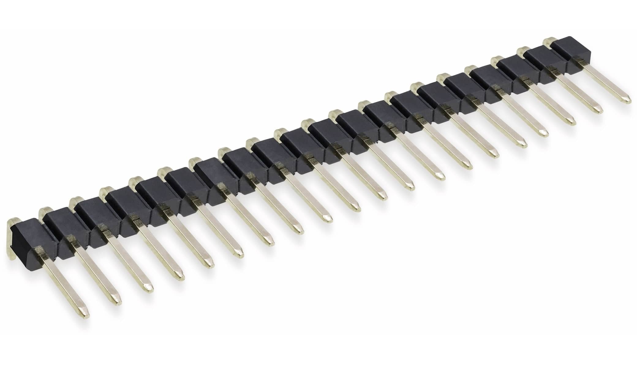 Stiftleiste, 1 x 20, 2,54 mm, gewinkelt, 0,8µ Au (Gold), 5 Stück Stiftleiste, 1 x 20, 2,54 mm, gewinkelt, 0,8µ Au (Gold), 5 Stück