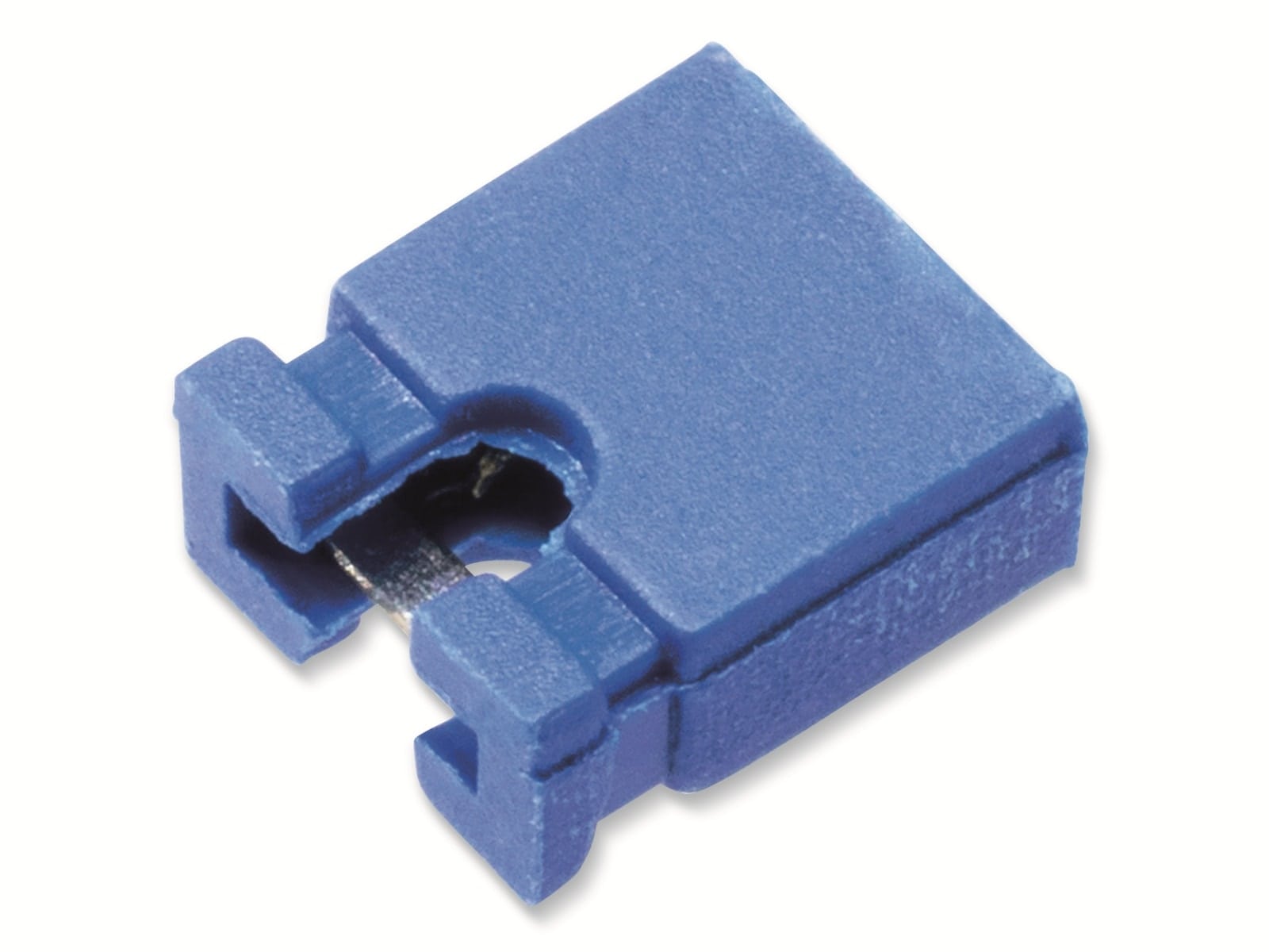 Kurzschlussbrücke / Jumper, blau, 2,54 mm, oben offen, 2 Pol Kurzschlussbrücke / Jumper, blau, 2,54 mm, oben offen, 2 Pol