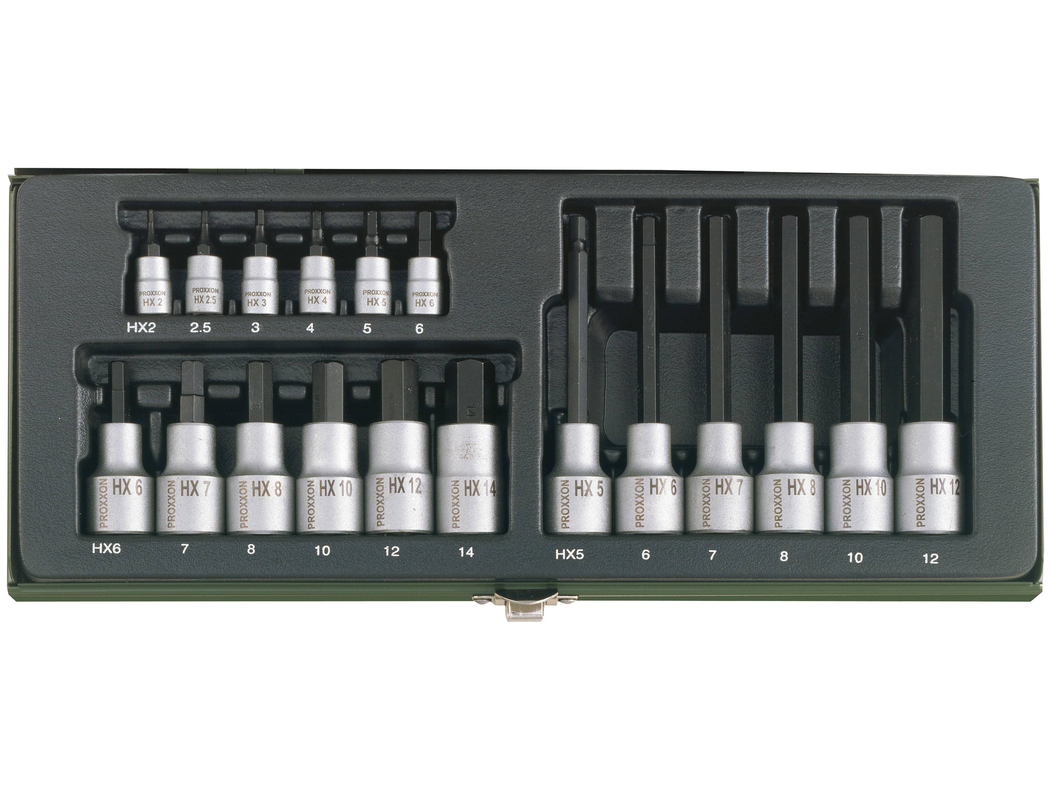 PROXXON Steckschlüsselsatz HX, 23100, 1/4" + 1/2", 18-teilig