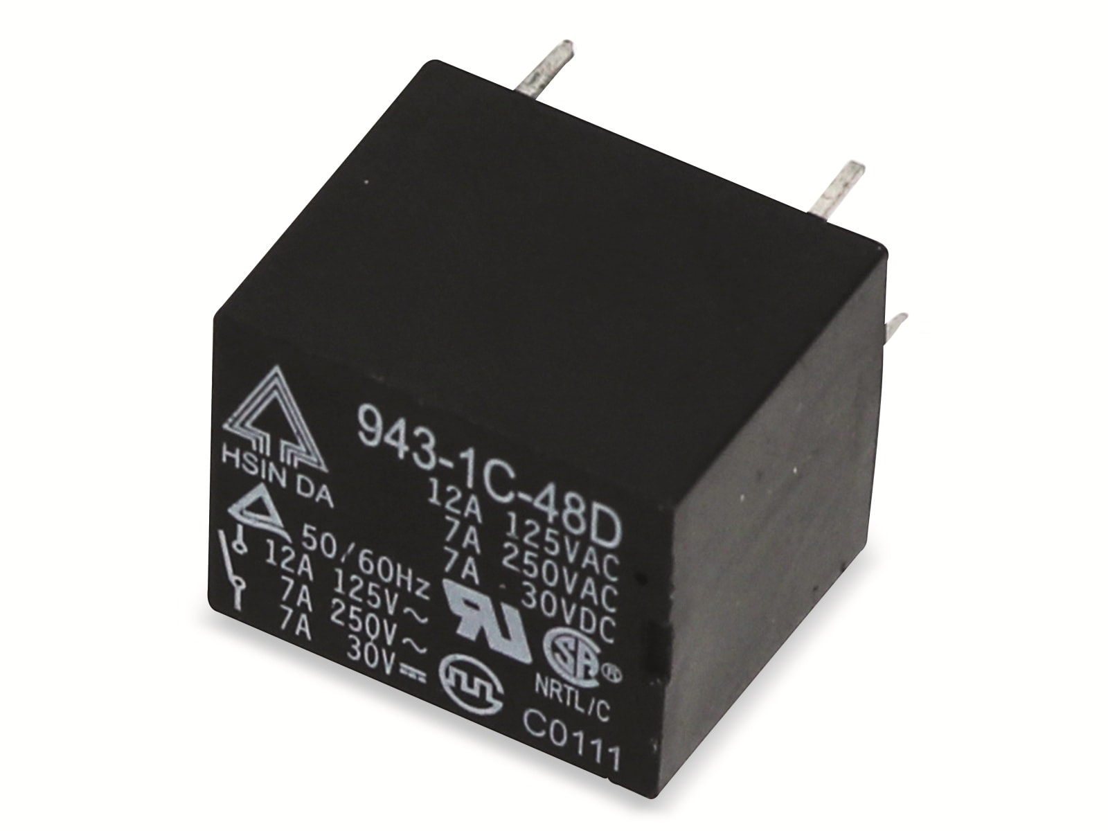 Relais, HSINDA, 943-1C-48D, 1xUM, 48V, 7A Relais, HSINDA, 943-1C-48D, 1xUM, 48V, 7A