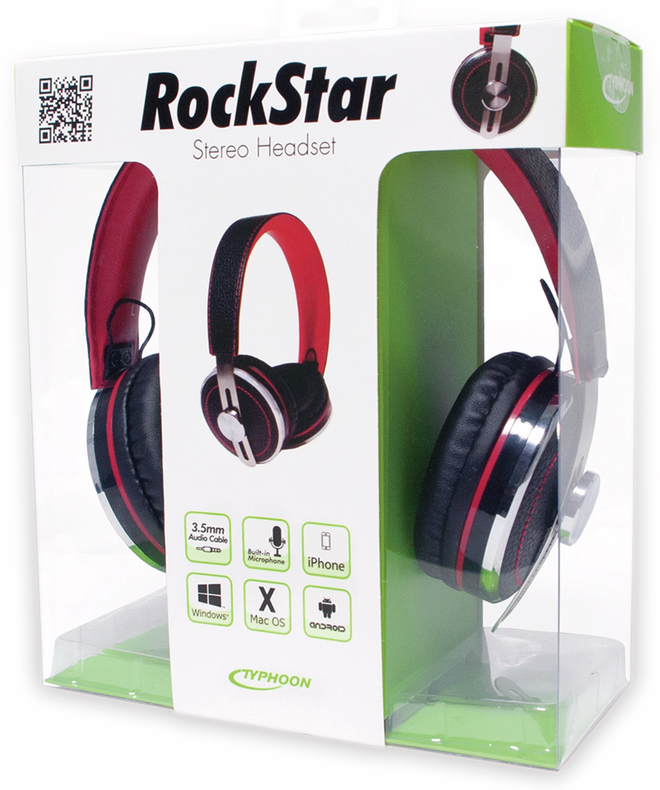 TYPHOON Over-Ear Kopfhörer RockStar TM028, schwarz/rot