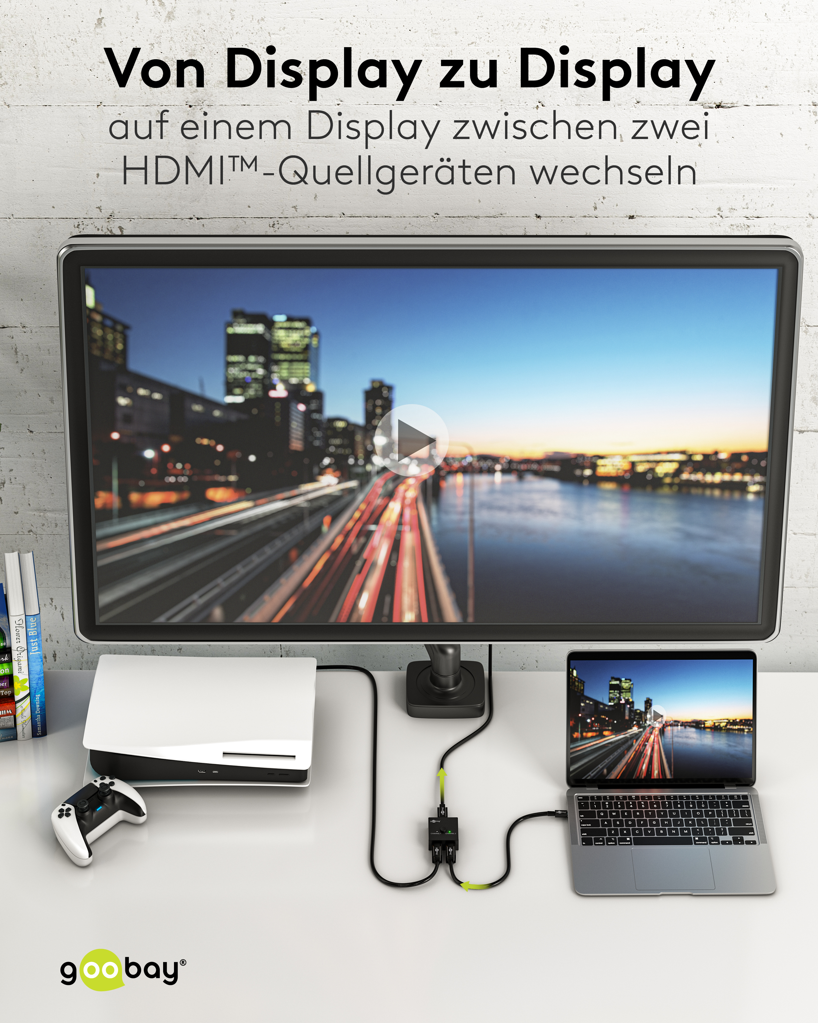 GOOBAY Manuelle HDMI-Umschaltbox 2 auf 1, 4K, 60 Hz