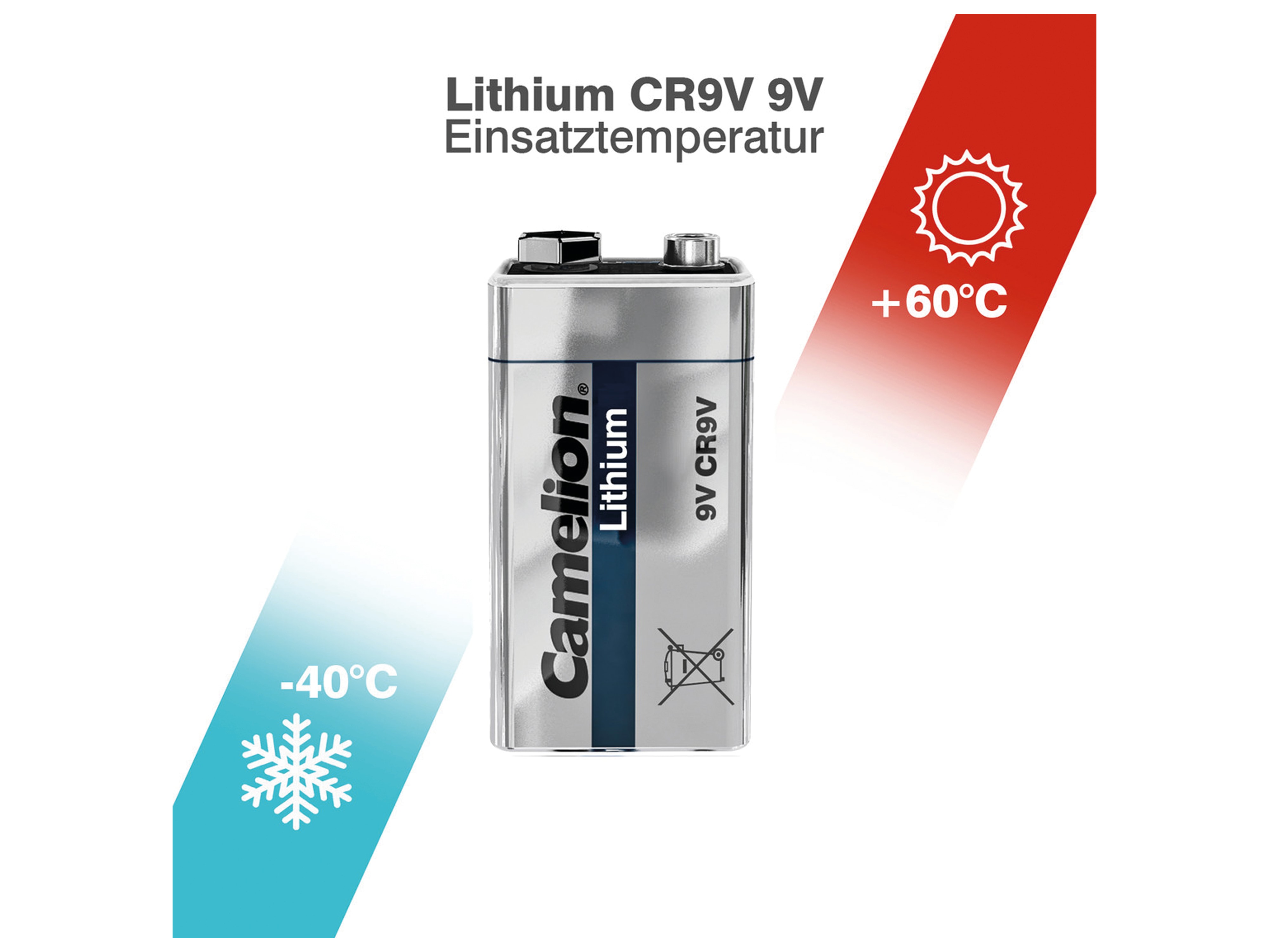 CAMELION 9V-Blockbatterie, Lithium, CR9V, 1 Stück CAMELION 9V-Blockbatterie, Lithium, CR9V, 1 Stück