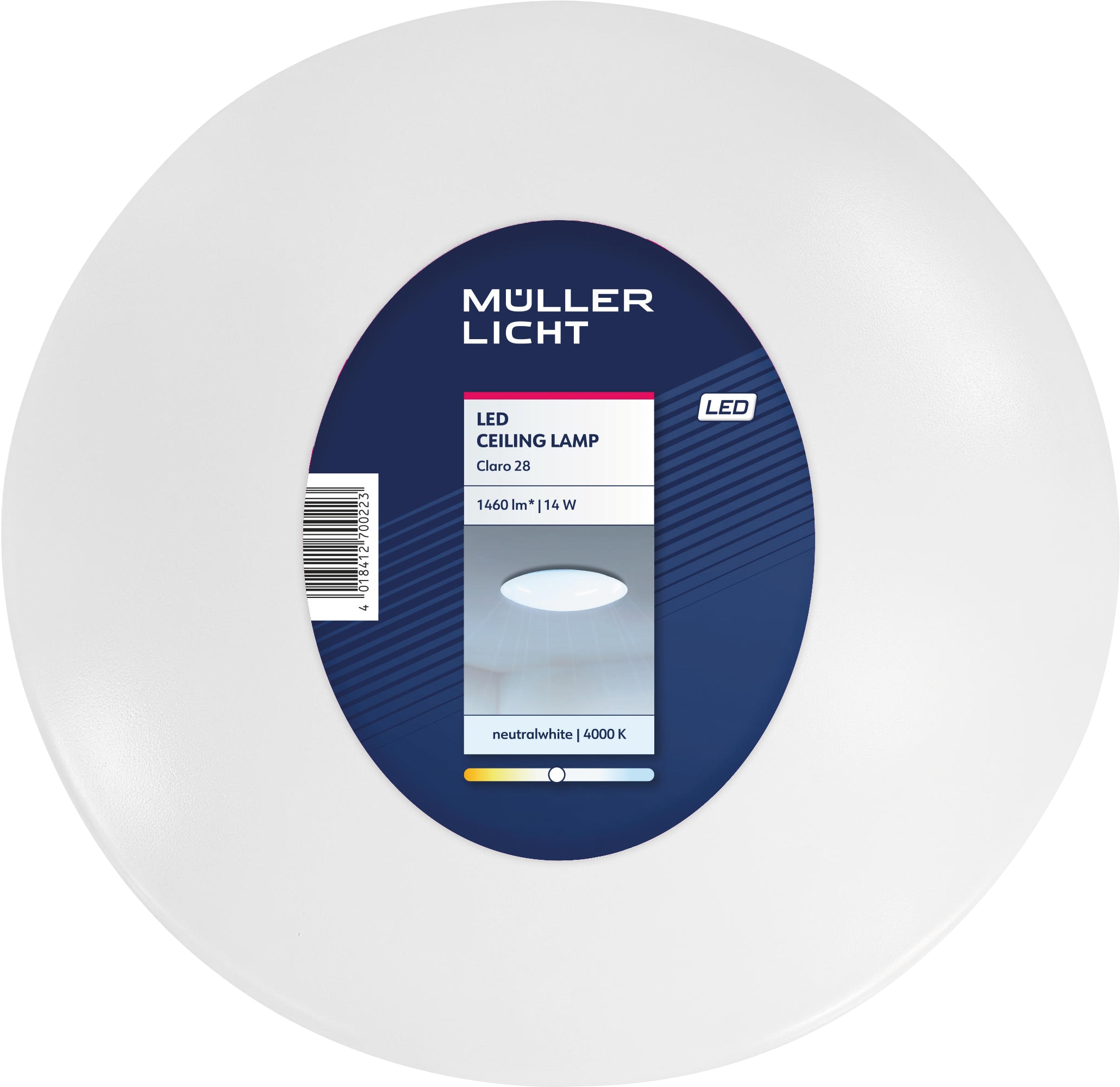 MÜLLER-LICHT LED-Deckenleuchte Claro white, 14 W, 1460 lm, 4000 K, IP20, neutralweiß