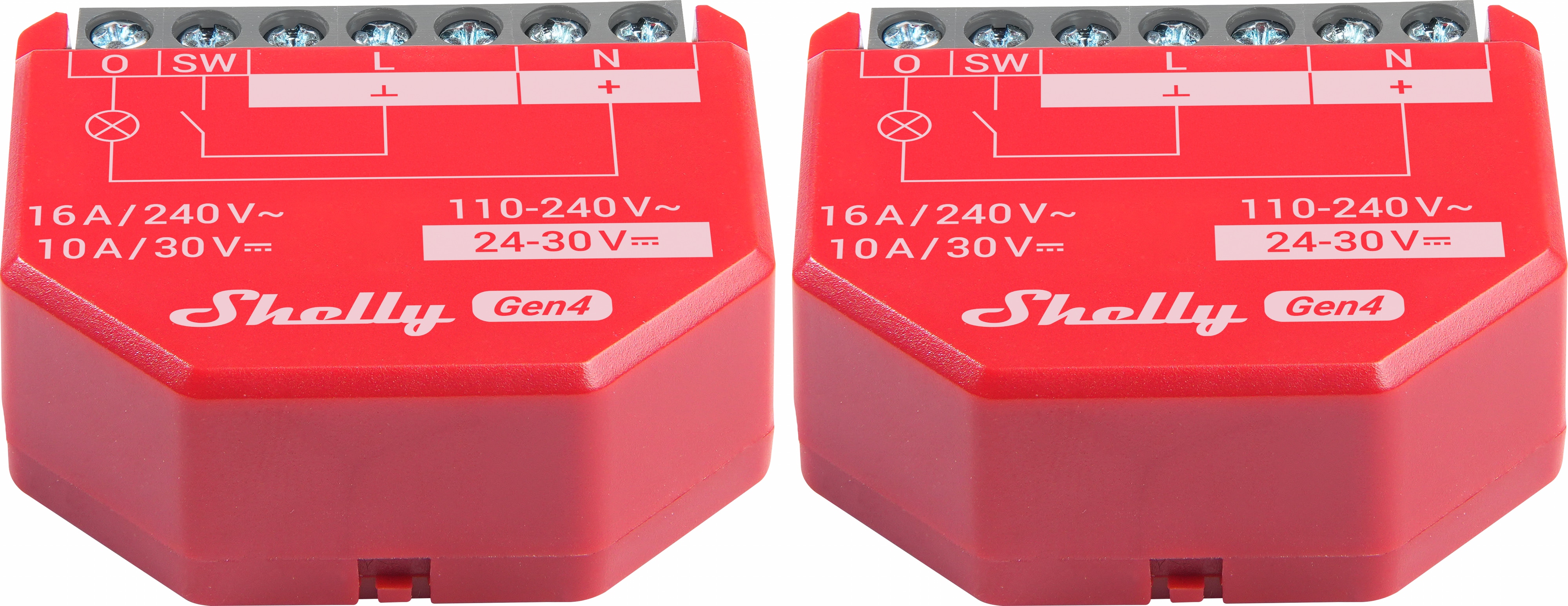 SHELLY Relais 1PM Gen4, 16 A, WLAN, Bluetooth, rot, 2 Stück SHELLY Relais 1PM Gen4, 16 A, WLAN, Bluetooth, rot, 2 Stück