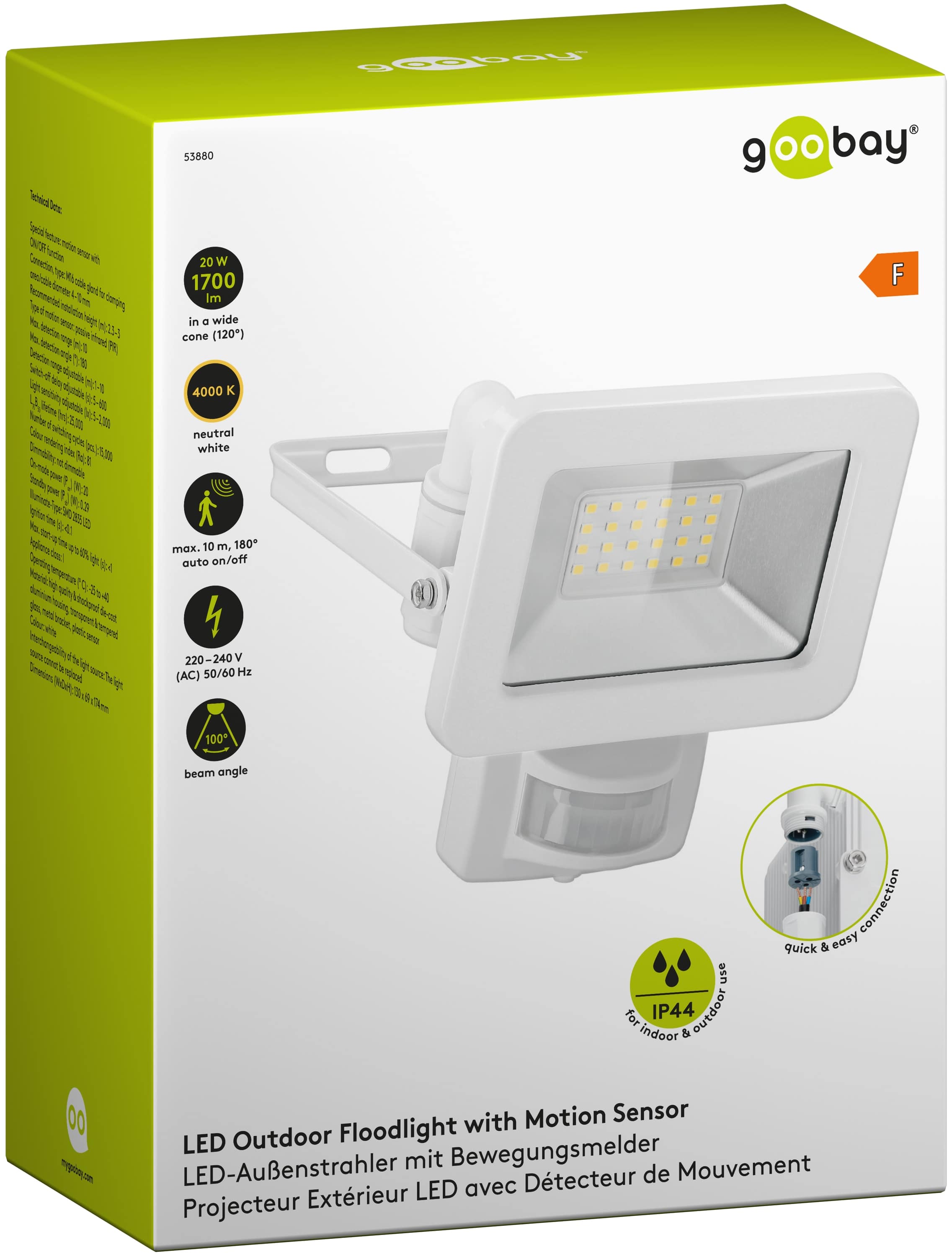 GOOBAY LED-Fluter mit Bewegungsmelder, 20W, 1700lm, 4000K, weiß GOOBAY LED-Fluter mit Bewegungsmelder, 20W, 1700lm, 4000K, weiß