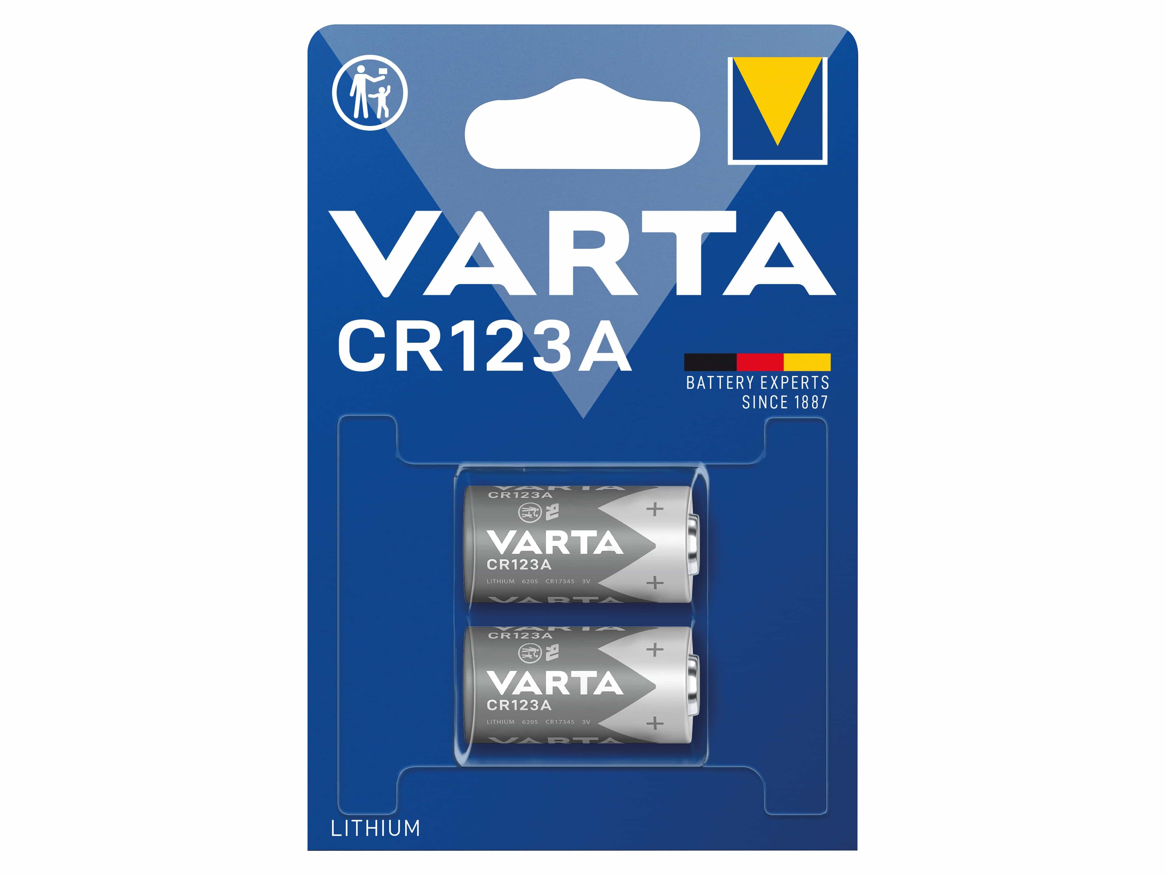 VARTA Lithium-Batterie, CR123A, 3V, Photo, 2 Stück VARTA Lithium-Batterie, CR123A, 3V, Photo, 2 Stück