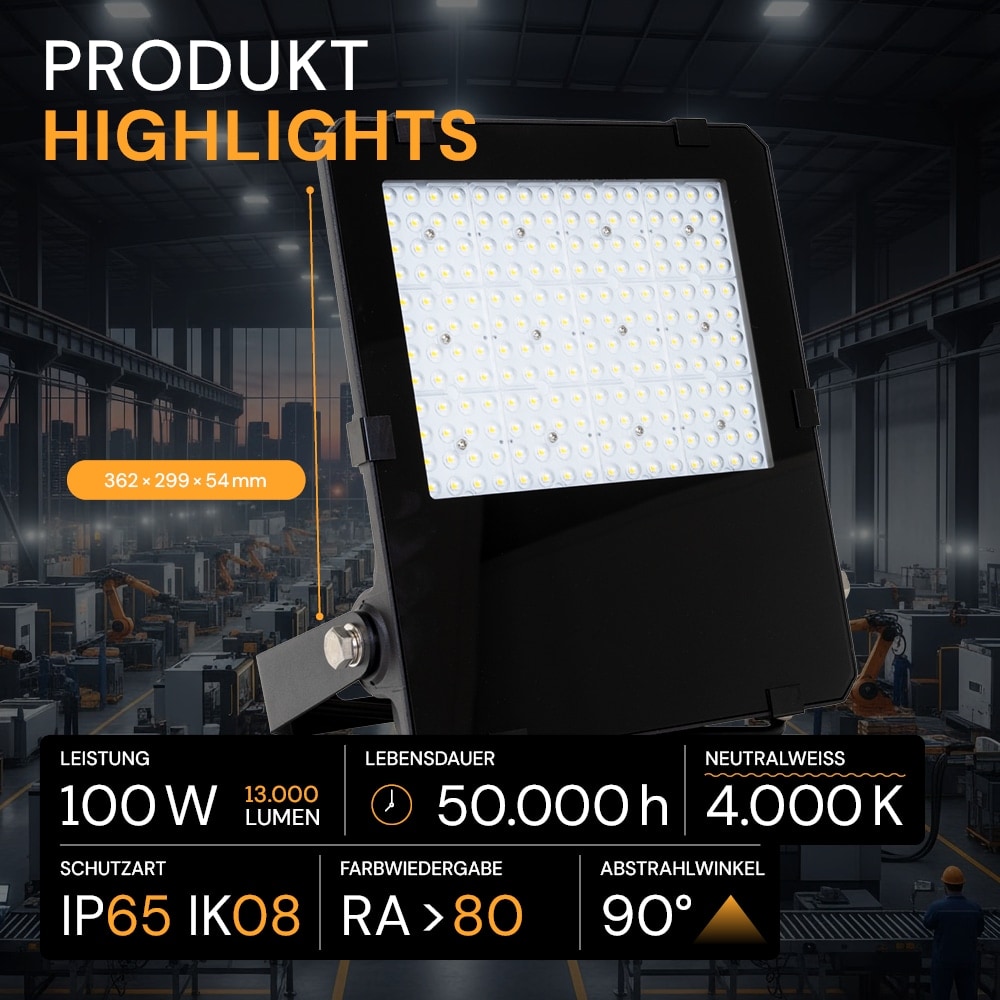 ENOVALITE LED-Fluter PRO, EEK: D, 100W, 13000lm, 4000K, schwarz