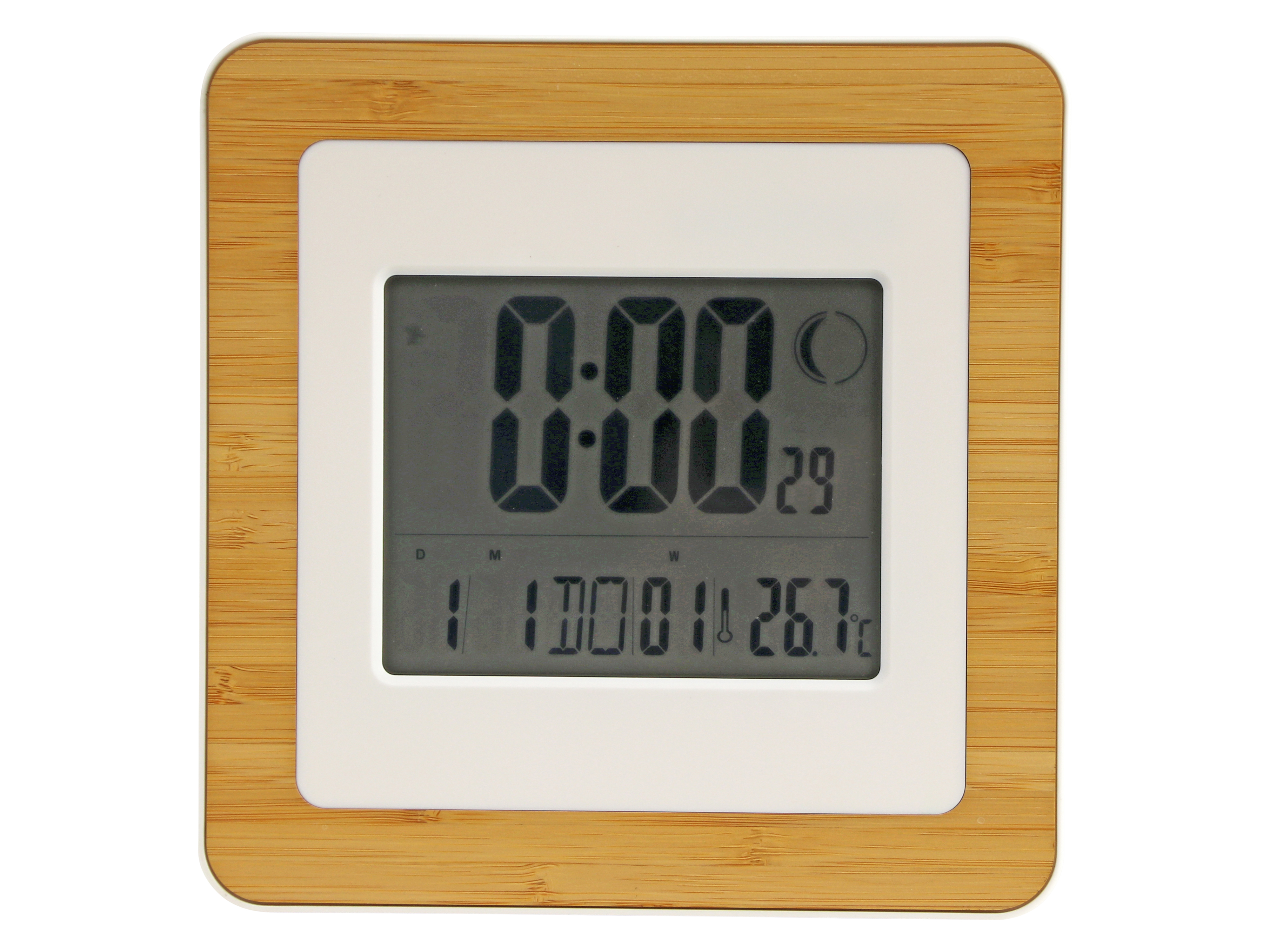 Digitale Funkuhr, Datumsanzeige, Wecker, Temperaturanzeige, groß, Holzoptik