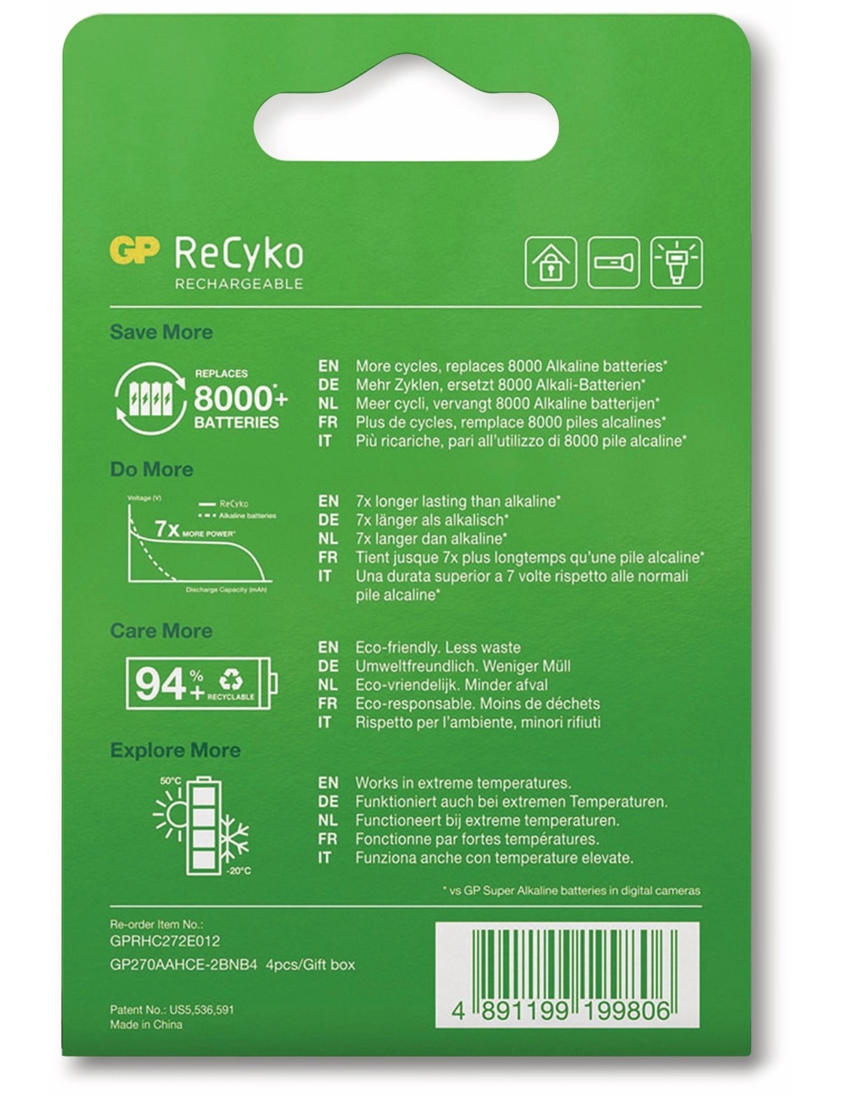 GP NiMH-Mignon-Akku ReCyko+, 2600 mAh, 4 Stück
