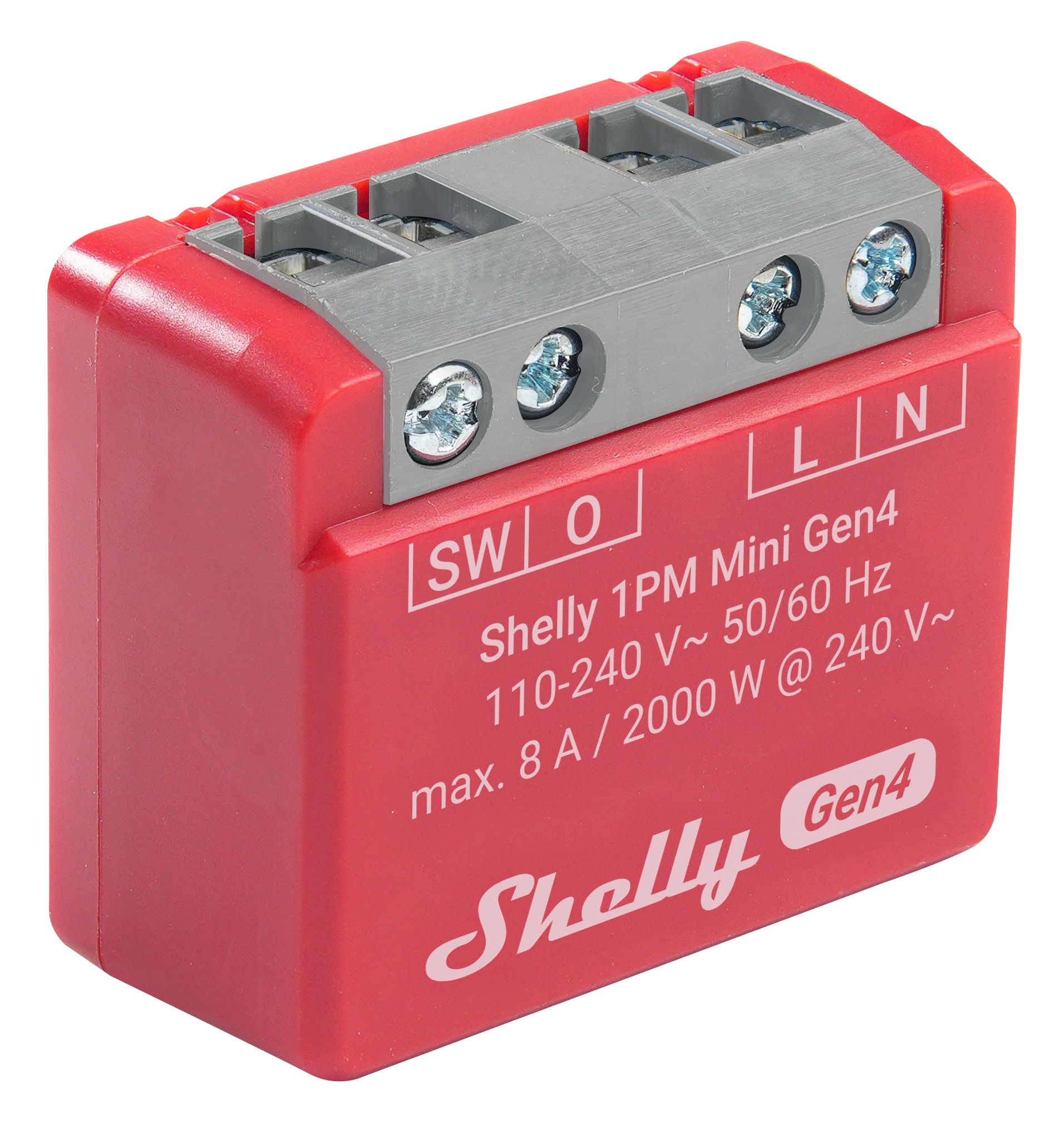 SHELLY Relais 1PM Mini Gen4, 8 A, WLAN, Bluetooth, rot, 4 Stück