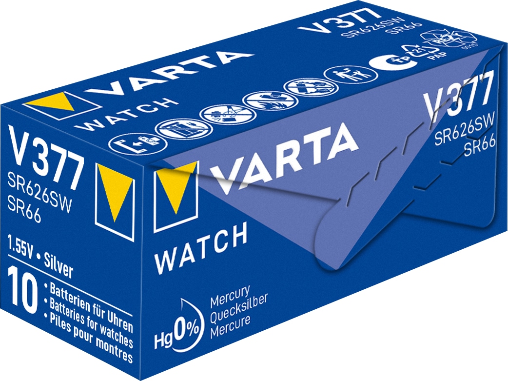 VARTA Knopfzelle Silver Oxide, 377 SR66, 1.55V, 10 Stück