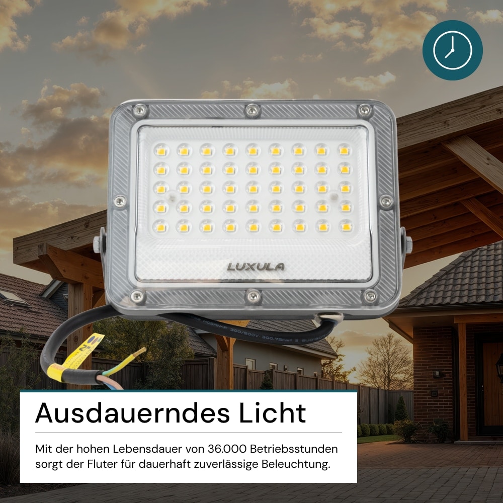 LUXULA LED-Fluter, EEK: E, 30W, 3900lm, 4000K, IP65, grau