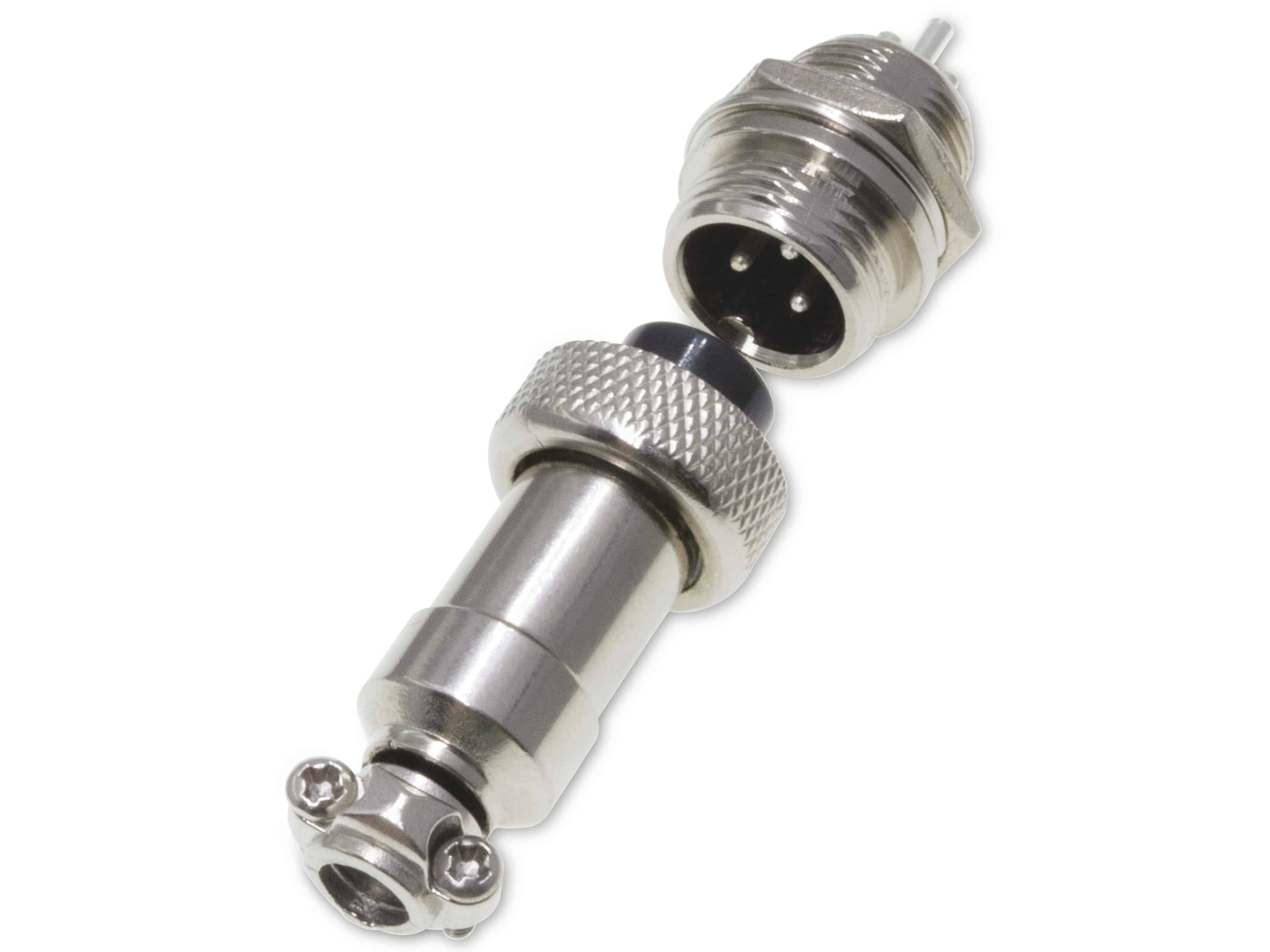 Rundsteckverbinder, 3-polig, 250V, 3A, Lötanschluss, IP55, wire to panel, 1 Stecker + 1 Buchse Rundsteckverbinder, 3-polig, 250V, 3A, Lötanschluss, IP55, wire to panel, 1 Stecker + 1 Buchse