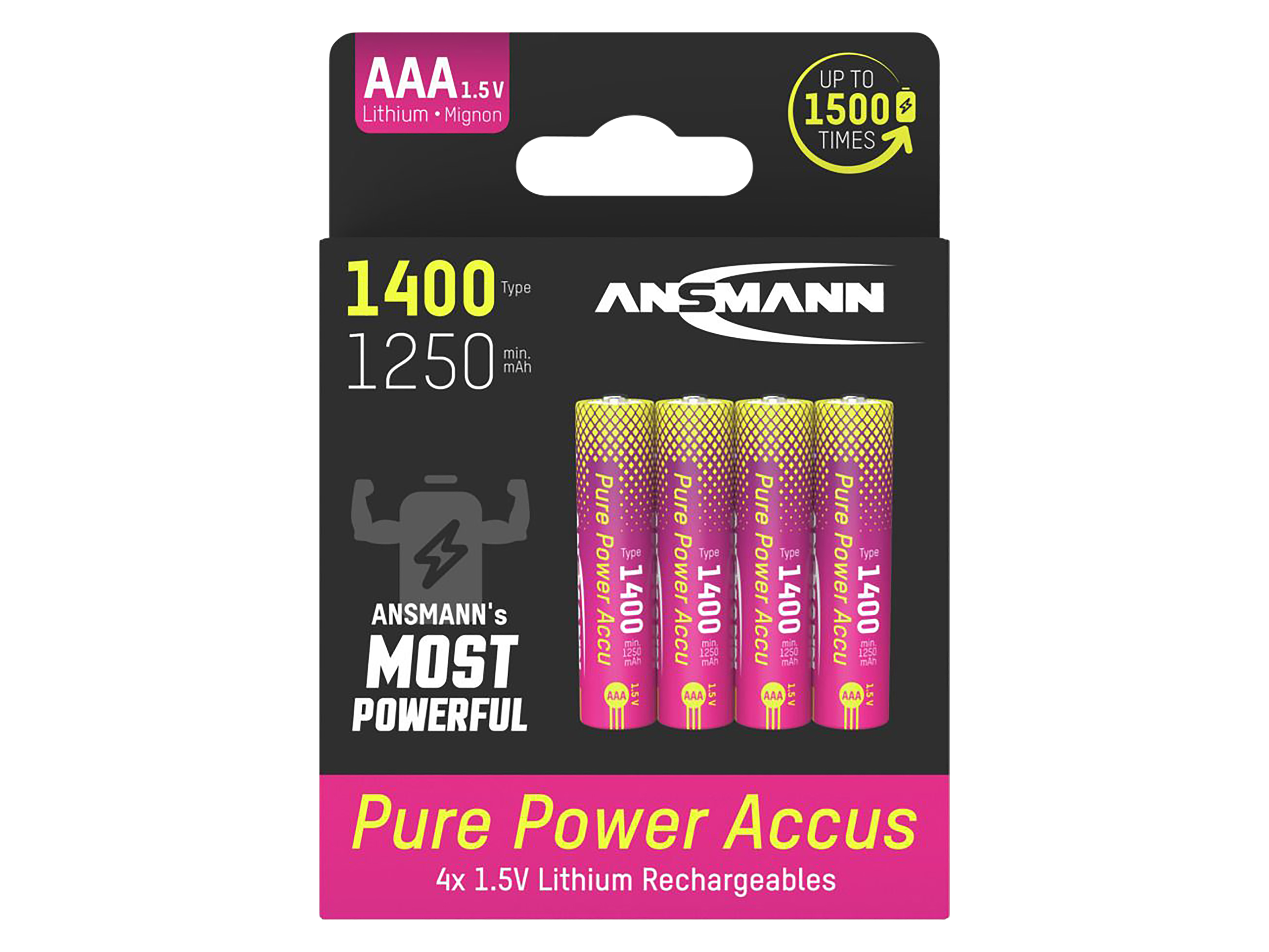 Li-Lon Akkus ANSMANN, Micro AAA, Typ 1400 (min. 1250 mAh), 4 Stück