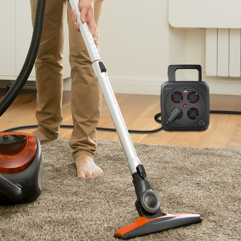 LOGILINK Kabeltrommel LPS504, 4-fach, 1x USB-A, 1x USB-C, 3000 W, 5 m