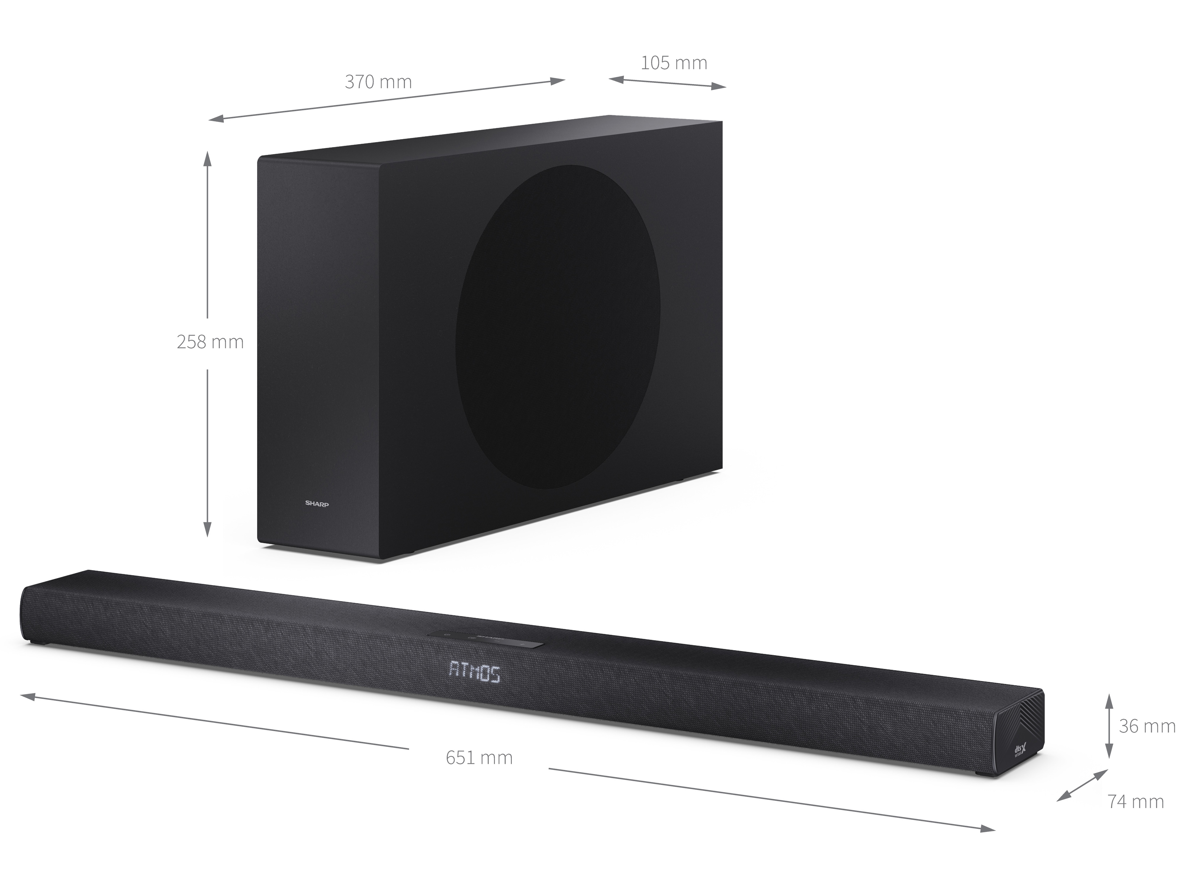 SHARP Soundbar HT-SBW320, 2.1-Kanal, Ultraflach, Dolby Atmos, DTS Virtual:X, Wireless Subwoofer, Bluetooth, Schwarz