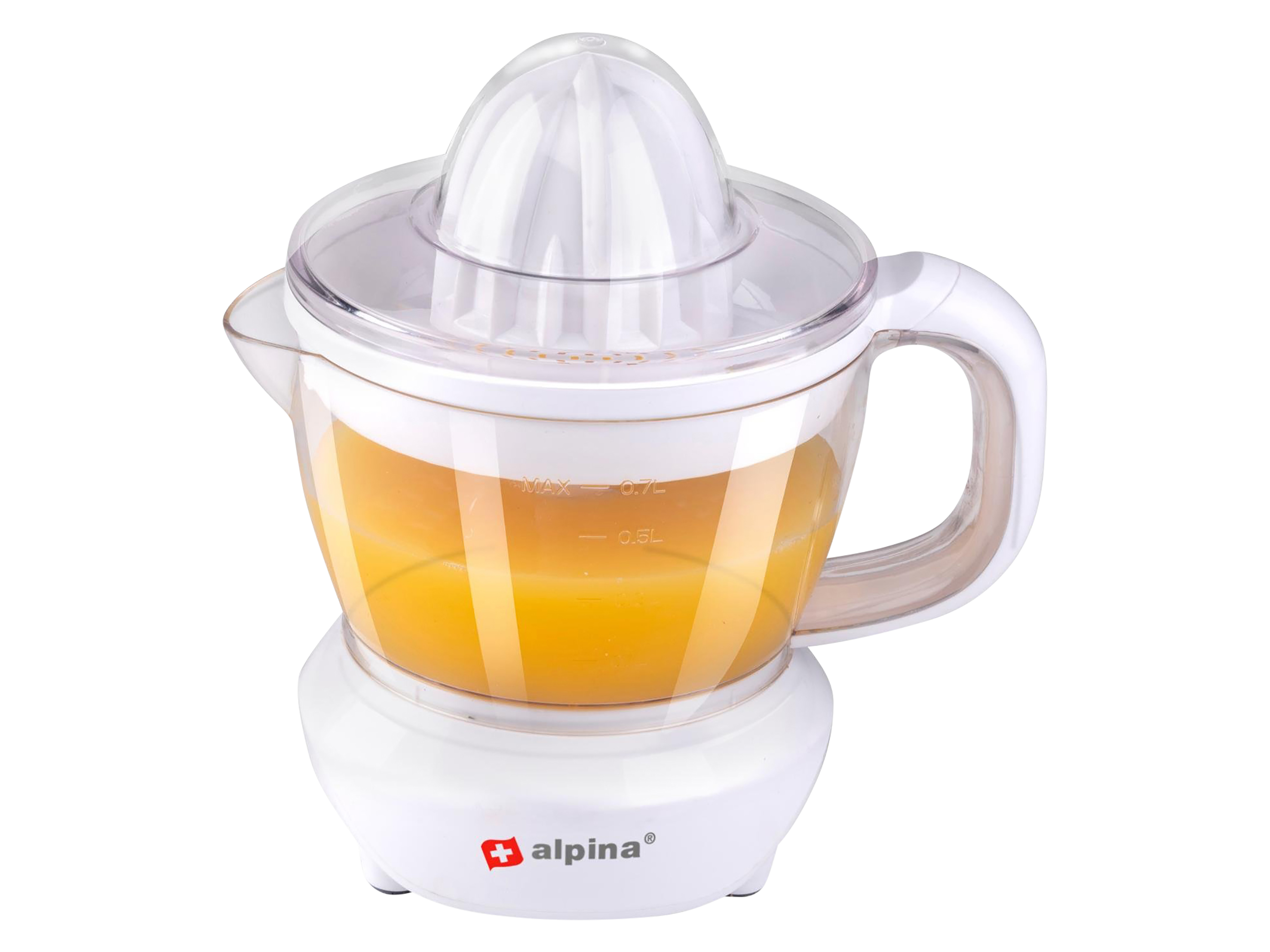 ALPINA Saftpresse, 0,7 Liter, Ziruspresse, 2 Presskegel, 25 W, weiß