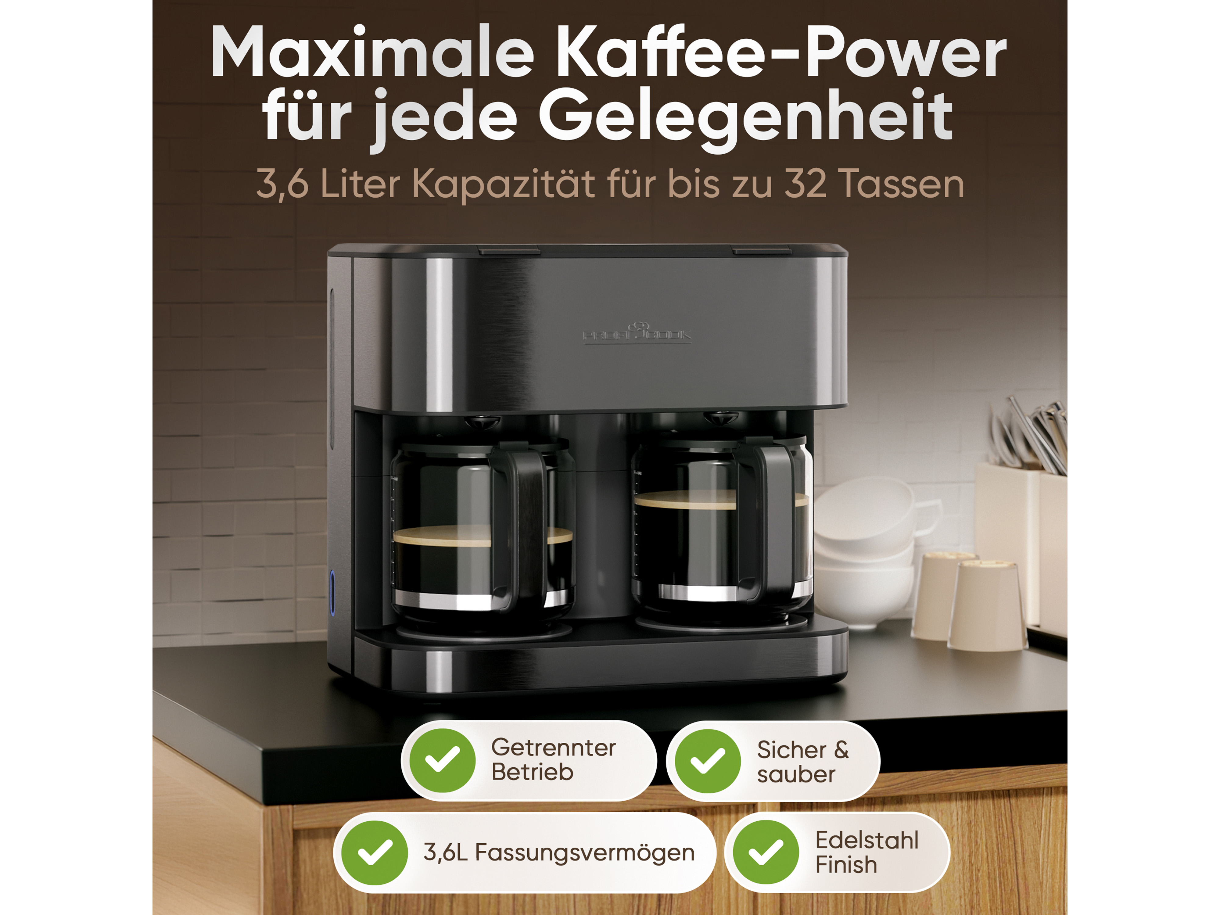 PROFI COOK Doppelkaffeemaschine PC-KAD 1308, 3,6 L, 2000 W, dark inox PROFI COOK Doppelkaffeemaschine PC-KAD 1308, 3,6 L, 2000 W, dark inox