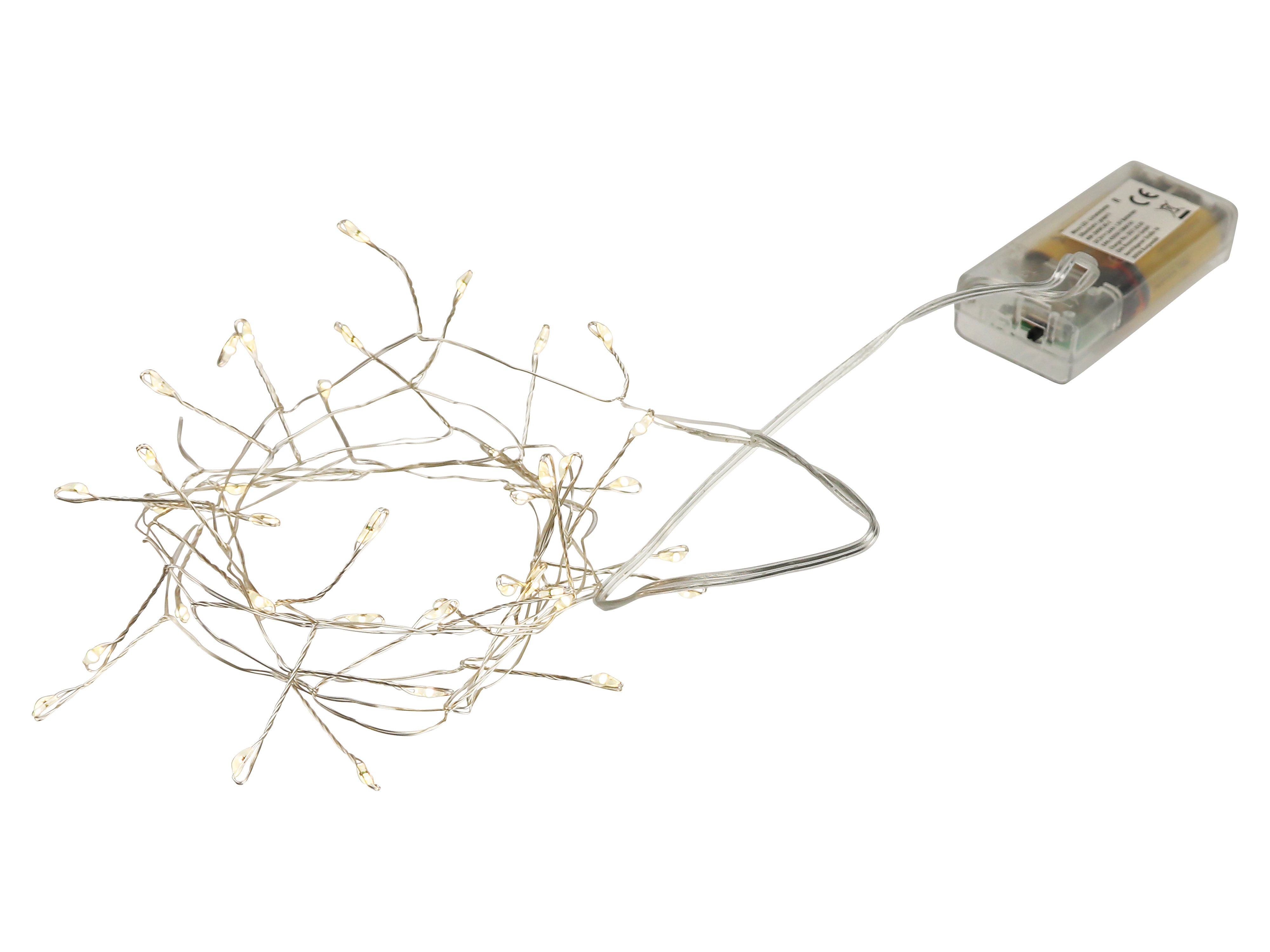 Micro-LED-Lichterkette, Silberdraht, 3 V, 40 LEDs, warmweiß, 1,25 m