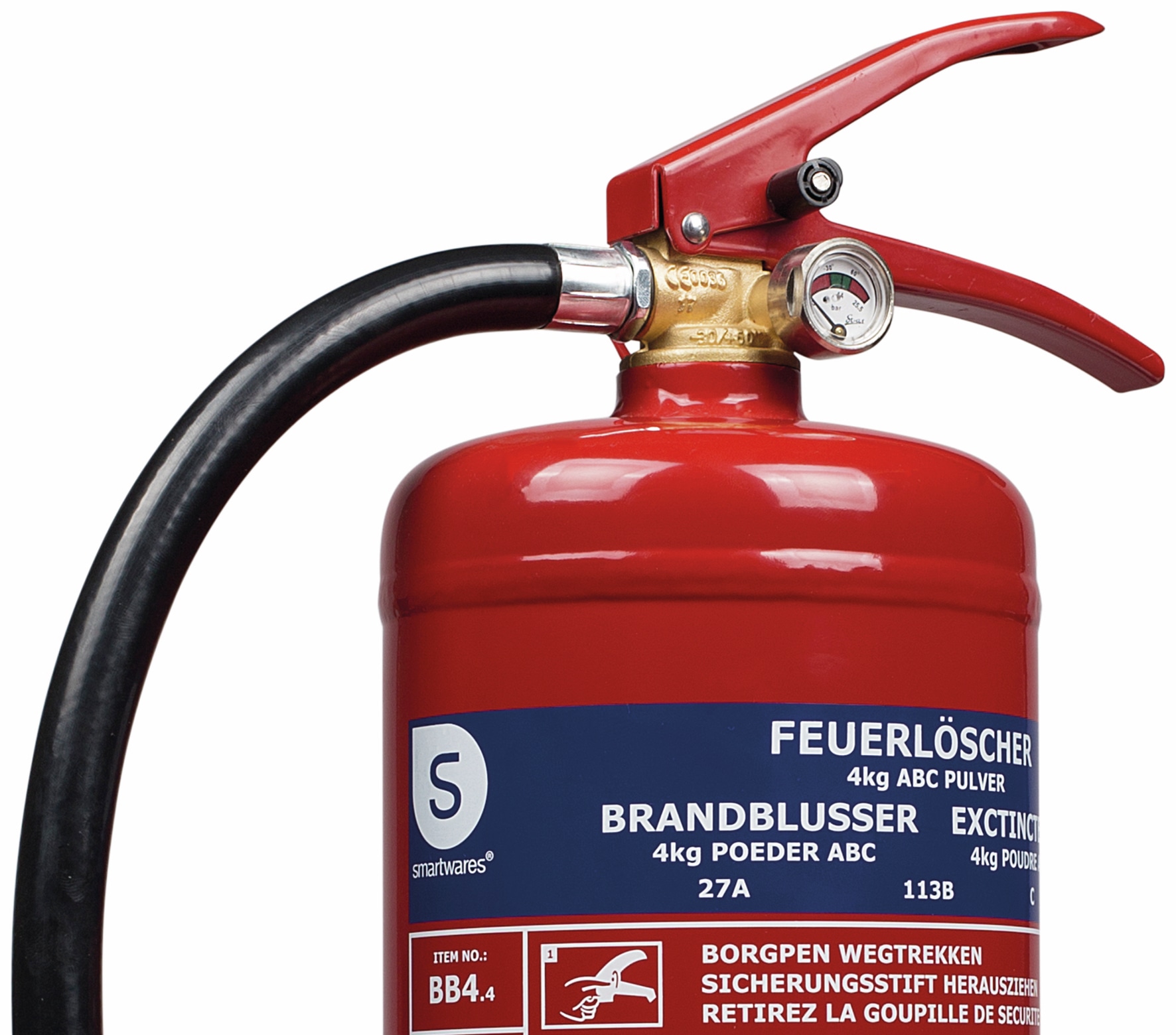 SMARTWARES Feuerlöscher, Pulver, 4 kg, Brandklasse 27A, 113B,C