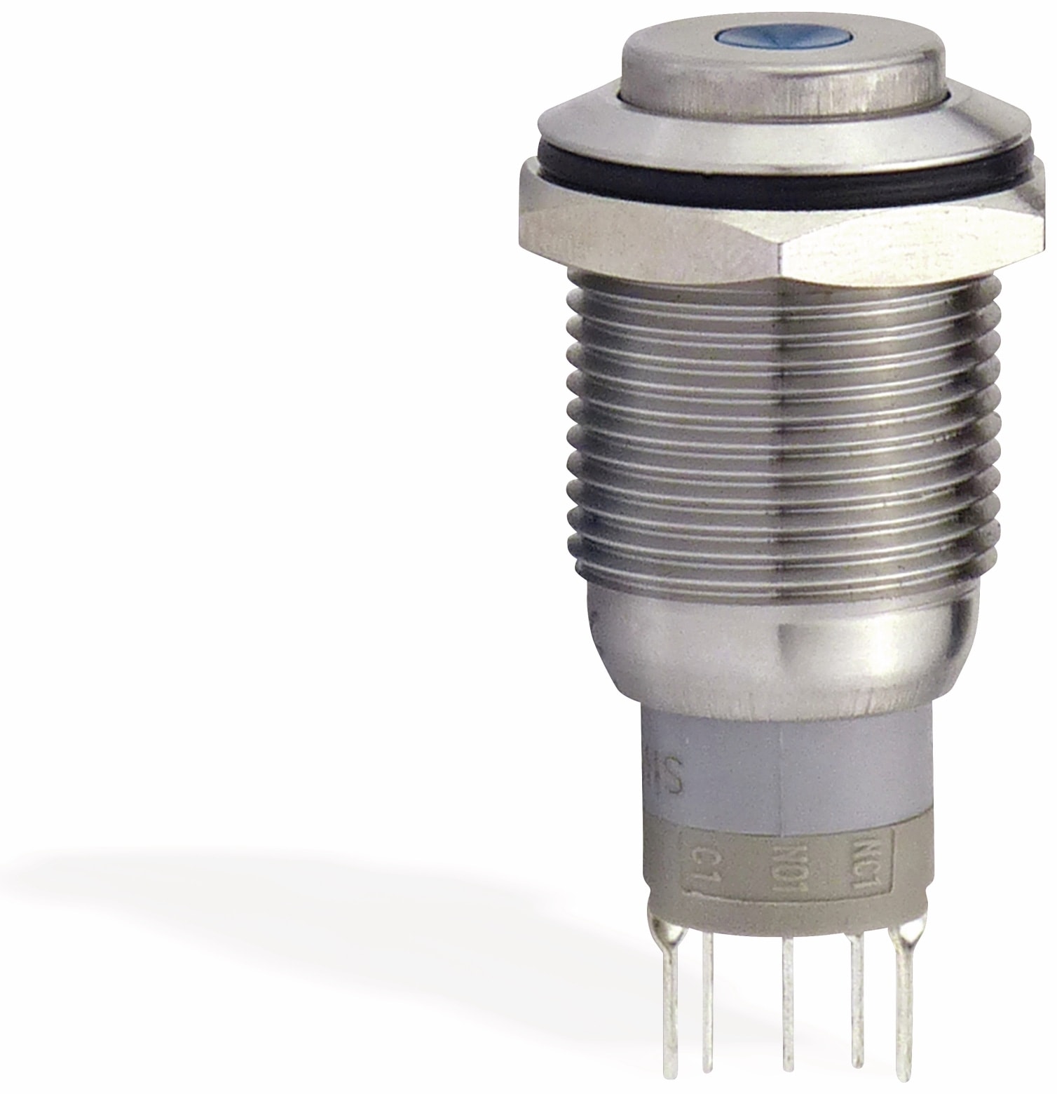 Metalltaster 16 mm mit LED Punktbel. weiss, 1 x UM, 250 V~, 3 A Metalltaster 16 mm mit LED Punktbel. weiss, 1 x UM, 250 V~, 3 A