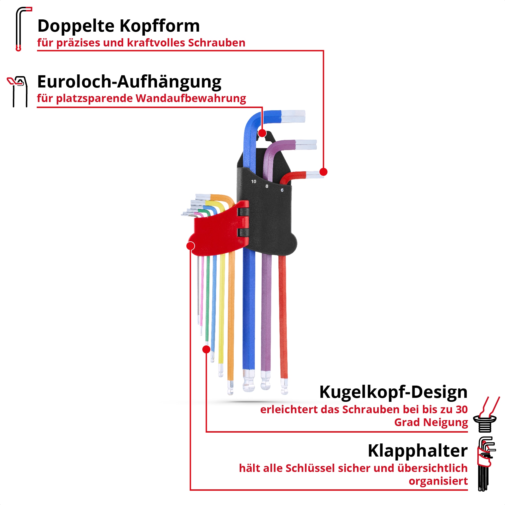EINHELL Innensechskantschlüssel-Satz, 340558, 9-teilig