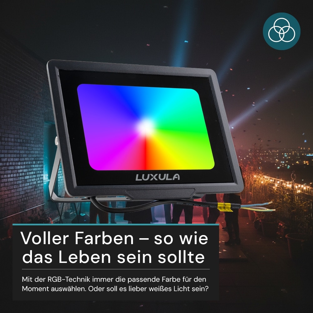 LUXULA RGB LED-Fluter LX400184, 100W, IP65, schwarz, mit Fernbedienung LUXULA RGB LED-Fluter LX400184, 100W, IP65, schwarz, mit Fernbedienung