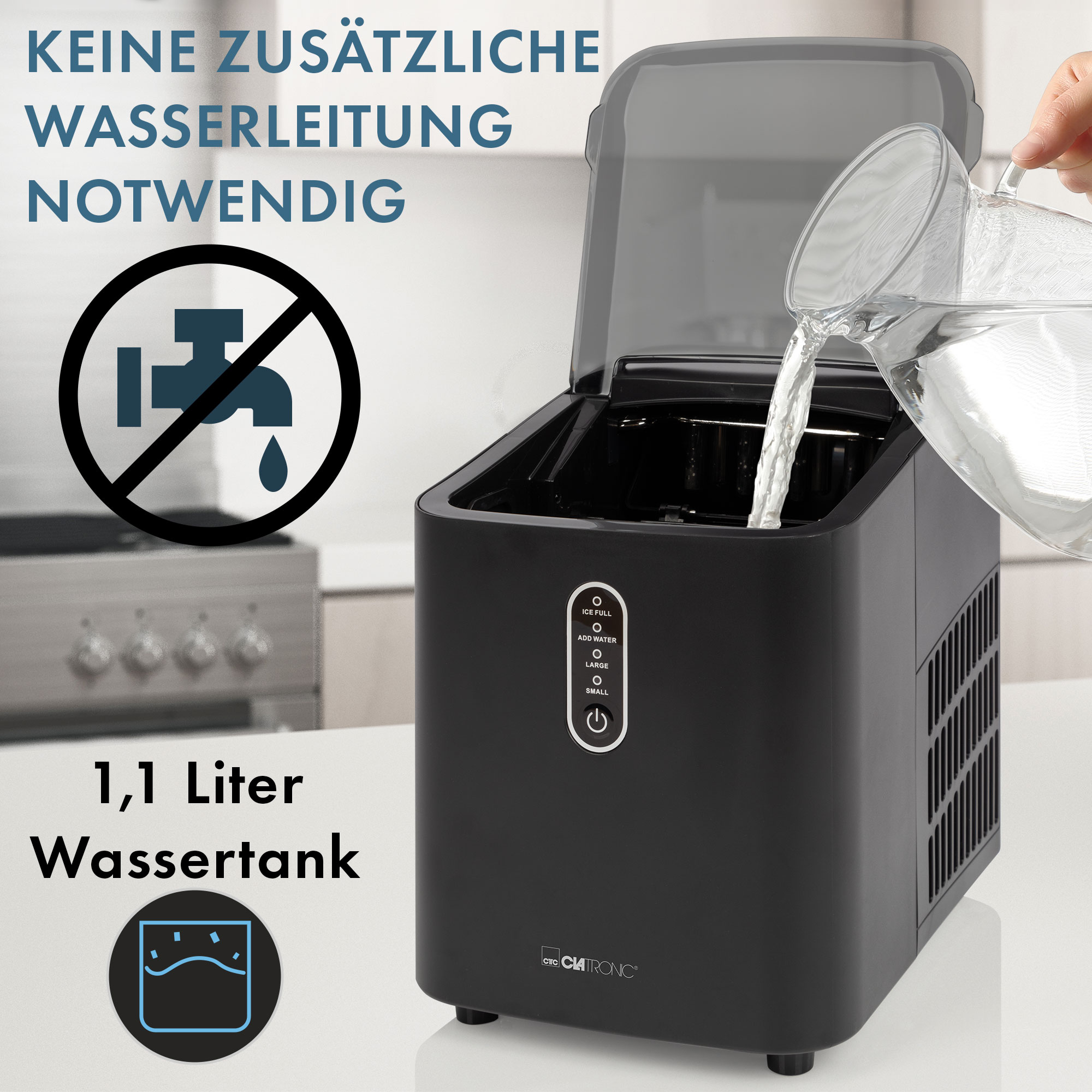 CLATRONIC Eiswürfelbereiter EWB 3798, ca. 8-10 kg Eiswürfel in 24h, ECO Save