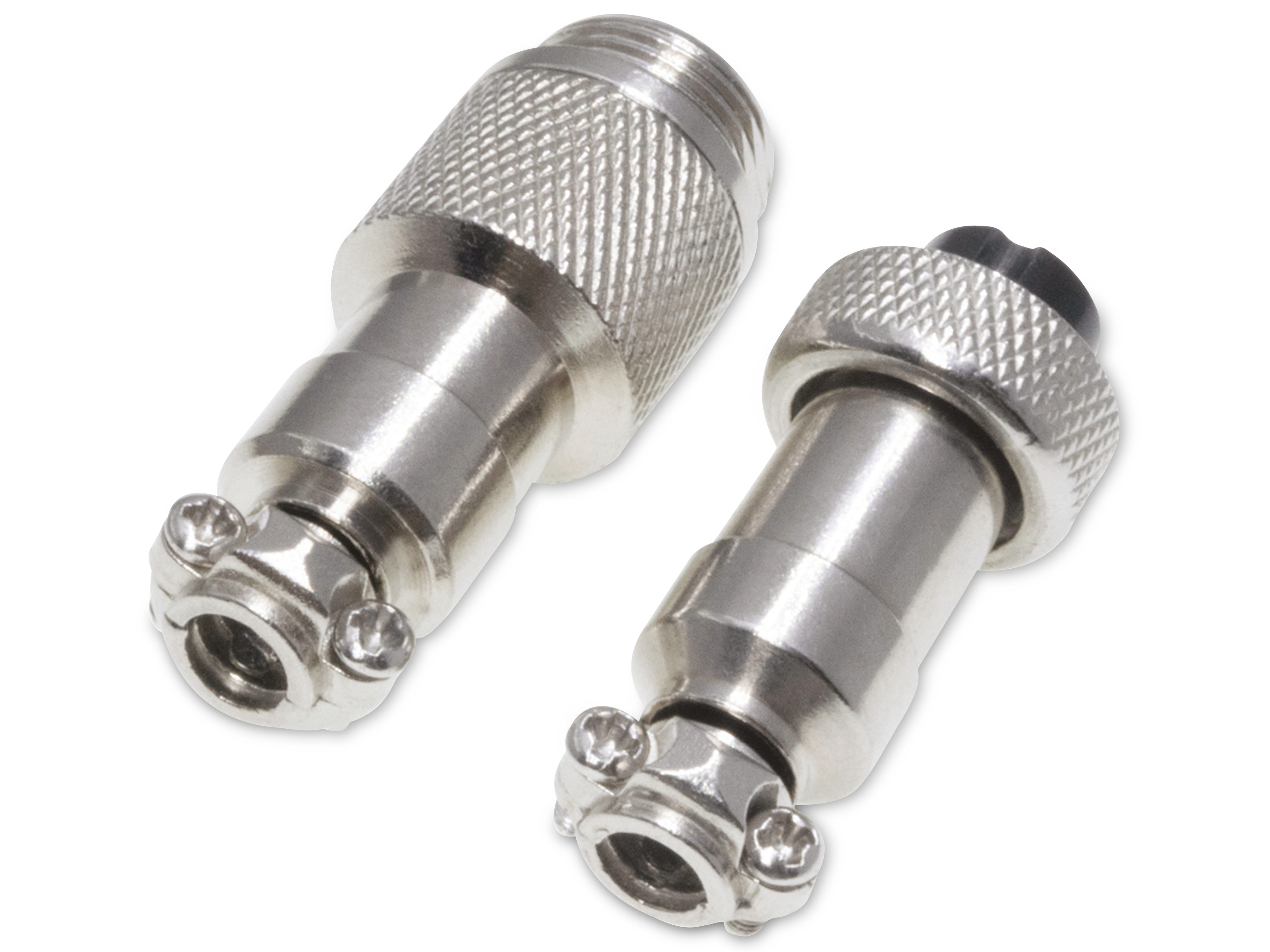 Rundsteckverbinder, 2-polig, 250V, 4A, Lötanschluss, IP55, wire to wire, 1 Stecker + 1 Buchse Rundsteckverbinder, 2-polig, 250V, 4A, Lötanschluss, IP55, wire to wire, 1 Stecker + 1 Buchse