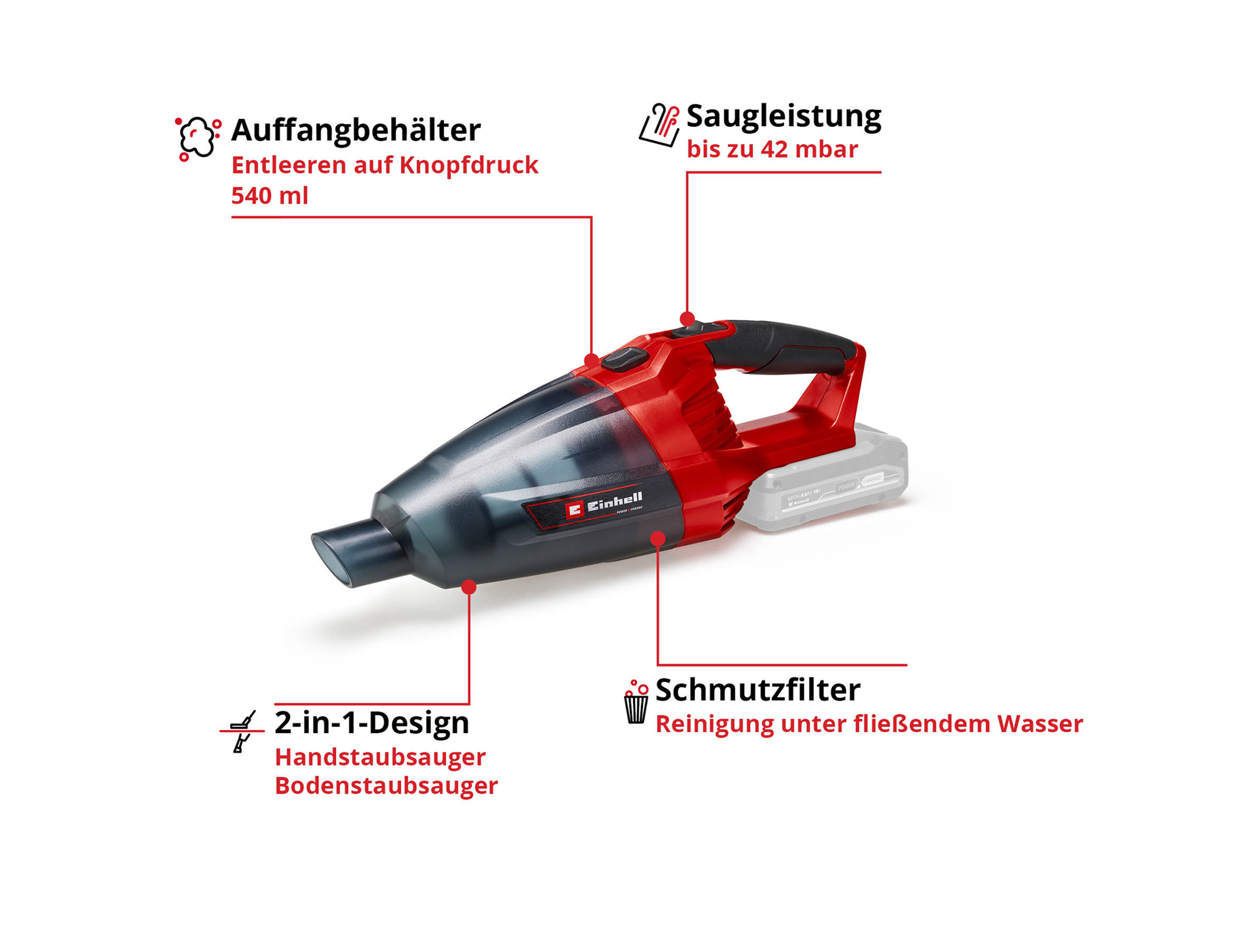 EINHELL Akku-Handstaubsauger 2347120, TE-VC 18 Li Solo EINHELL Akku-Handstaubsauger 2347120, TE-VC 18 Li Solo