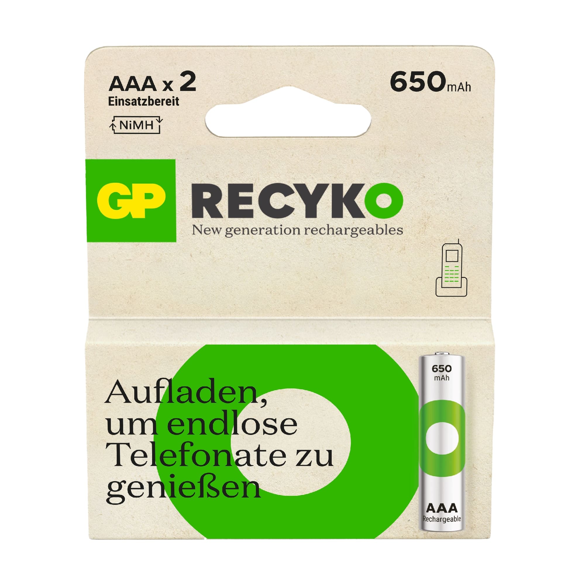GP ReCyKO NiMH Akku Micro AAA, HR03 1,2V/ 650 mAh, 2 Stück GP ReCyKO NiMH Akku Micro AAA, HR03 1,2V/ 650 mAh, 2 Stück
