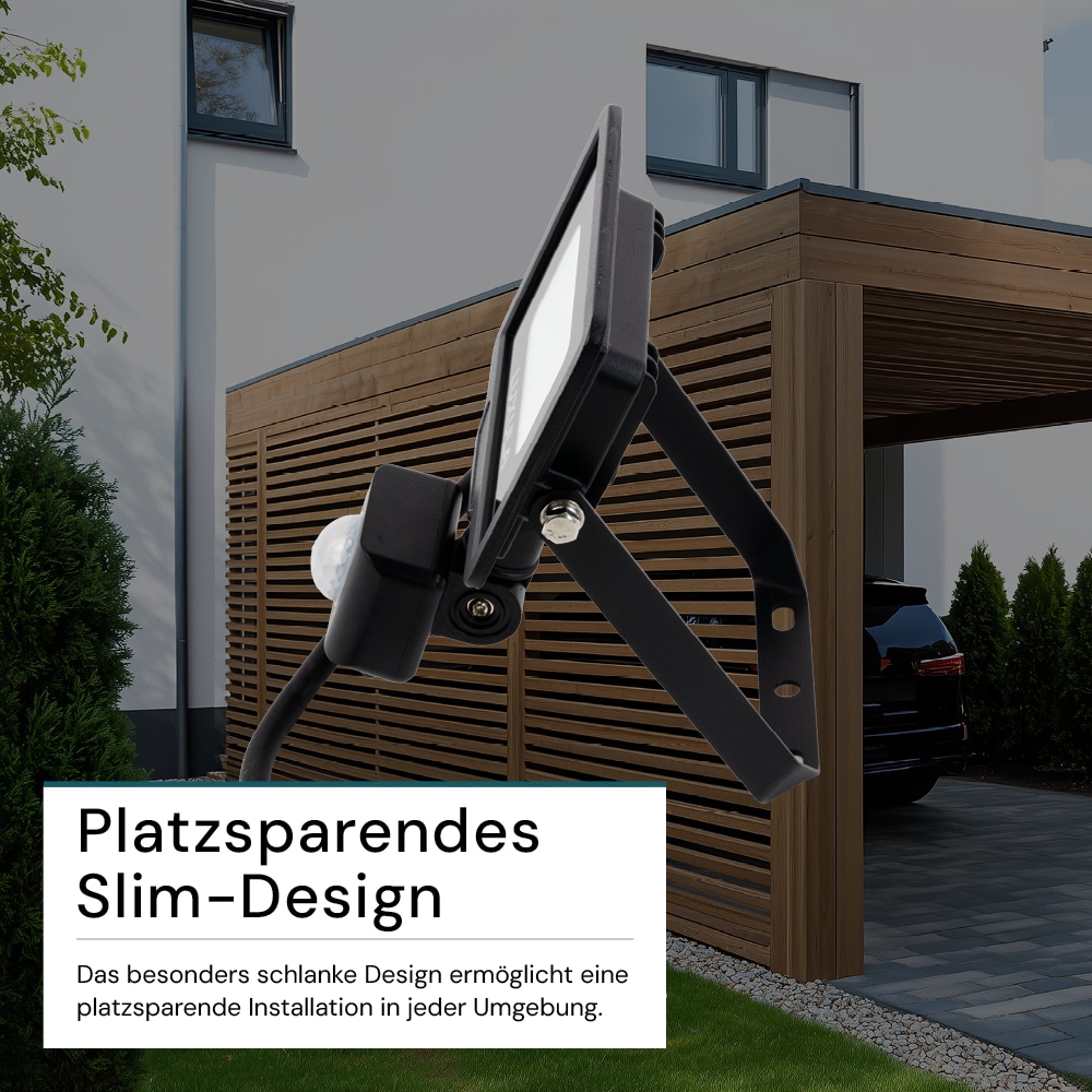 LUXULA LED-Fluter mit Bewegungsmelder, EEK: F, 10W, 1000lm, 4000K, schwarz