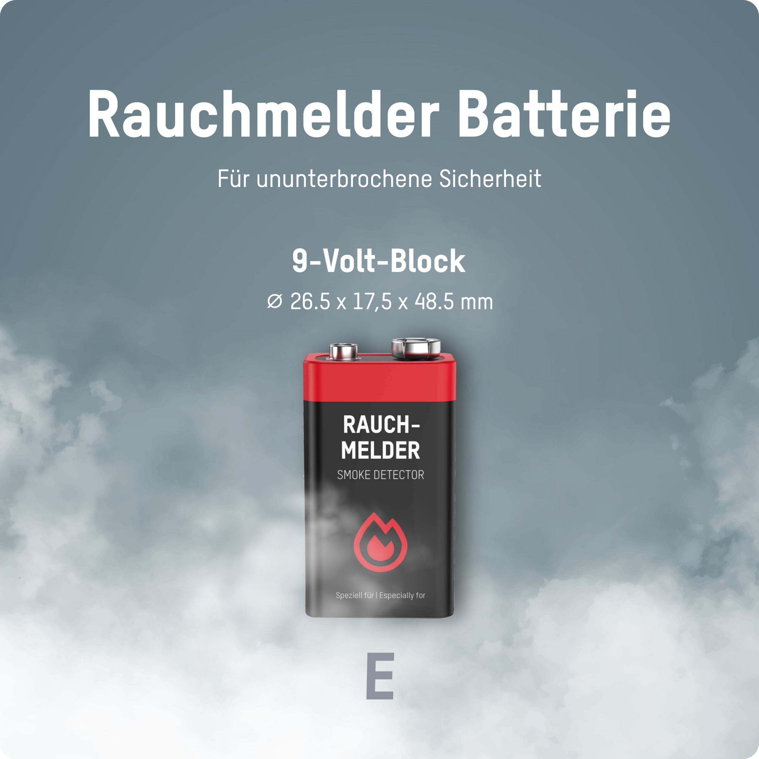 ANSMANN 9V-Blockbatterie, Alkali, 550mAh, 2 Stück, für Rauchmelder