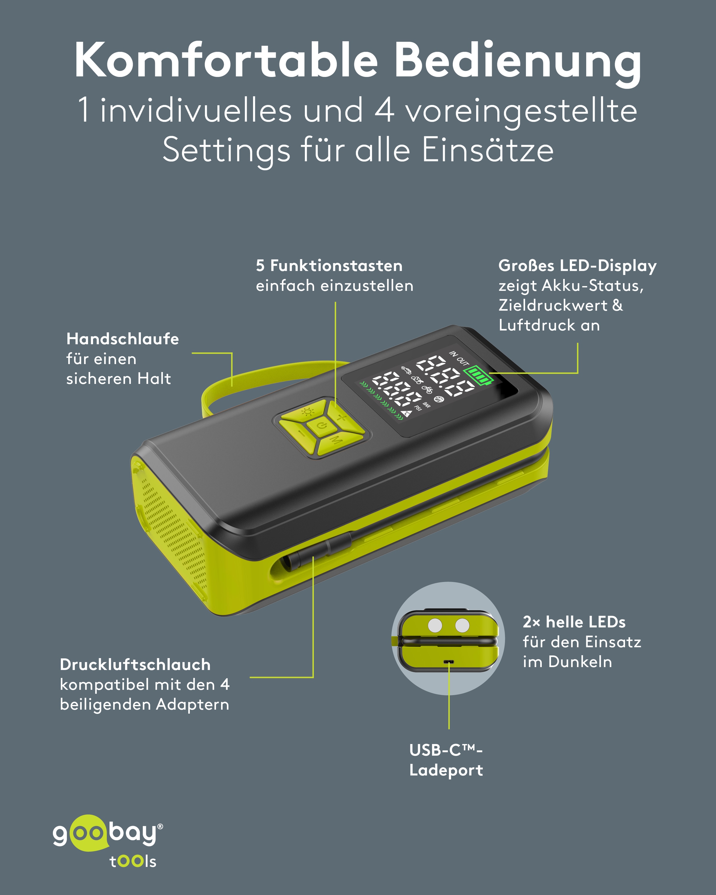 GOOBAY TOOLS Akku-Kompressor, 77827, 10 bar