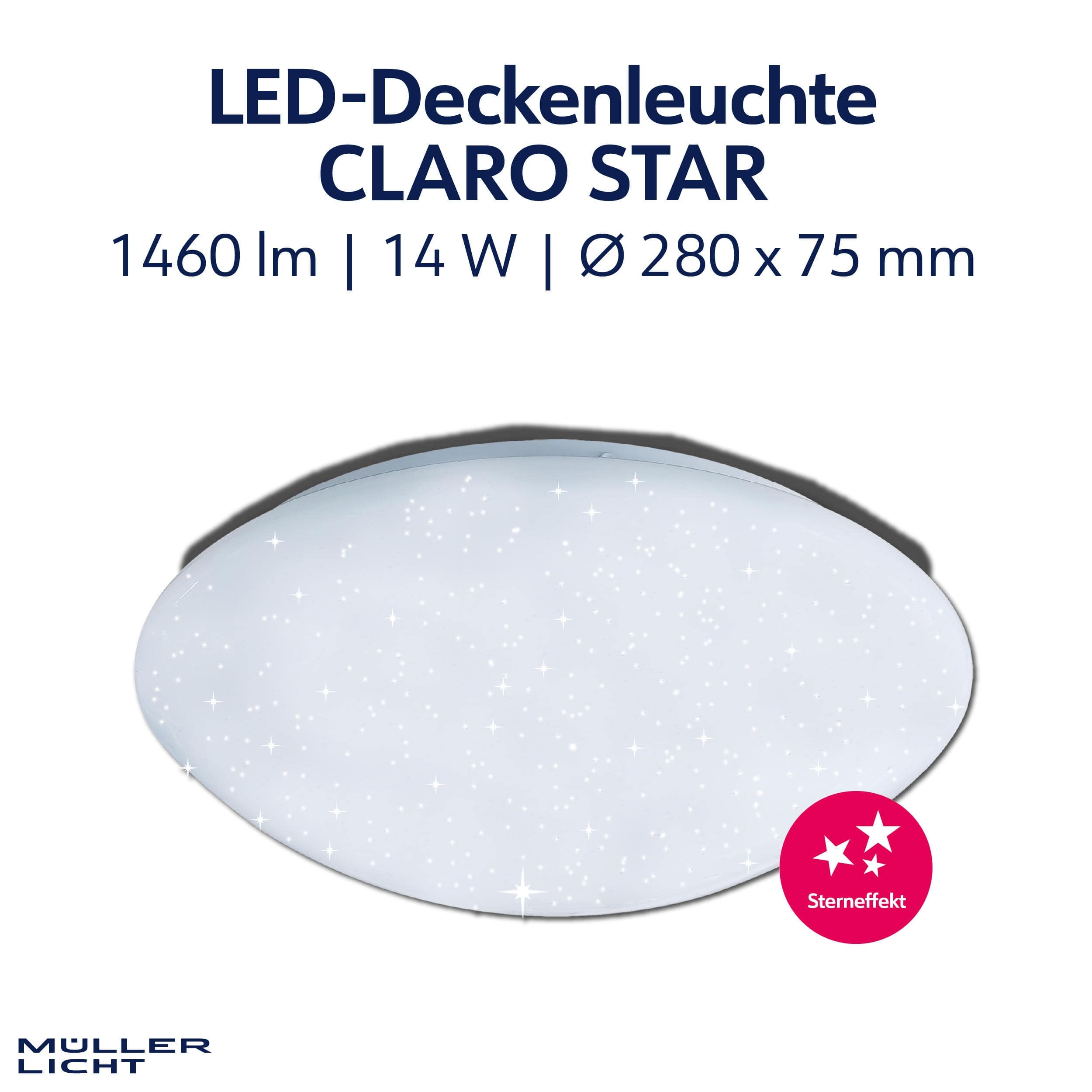LED-Deckenleuchte MÜLLER-LICHT Claro star, 14 W, 1460 lm, 4000 K, IP20, neutralweiß