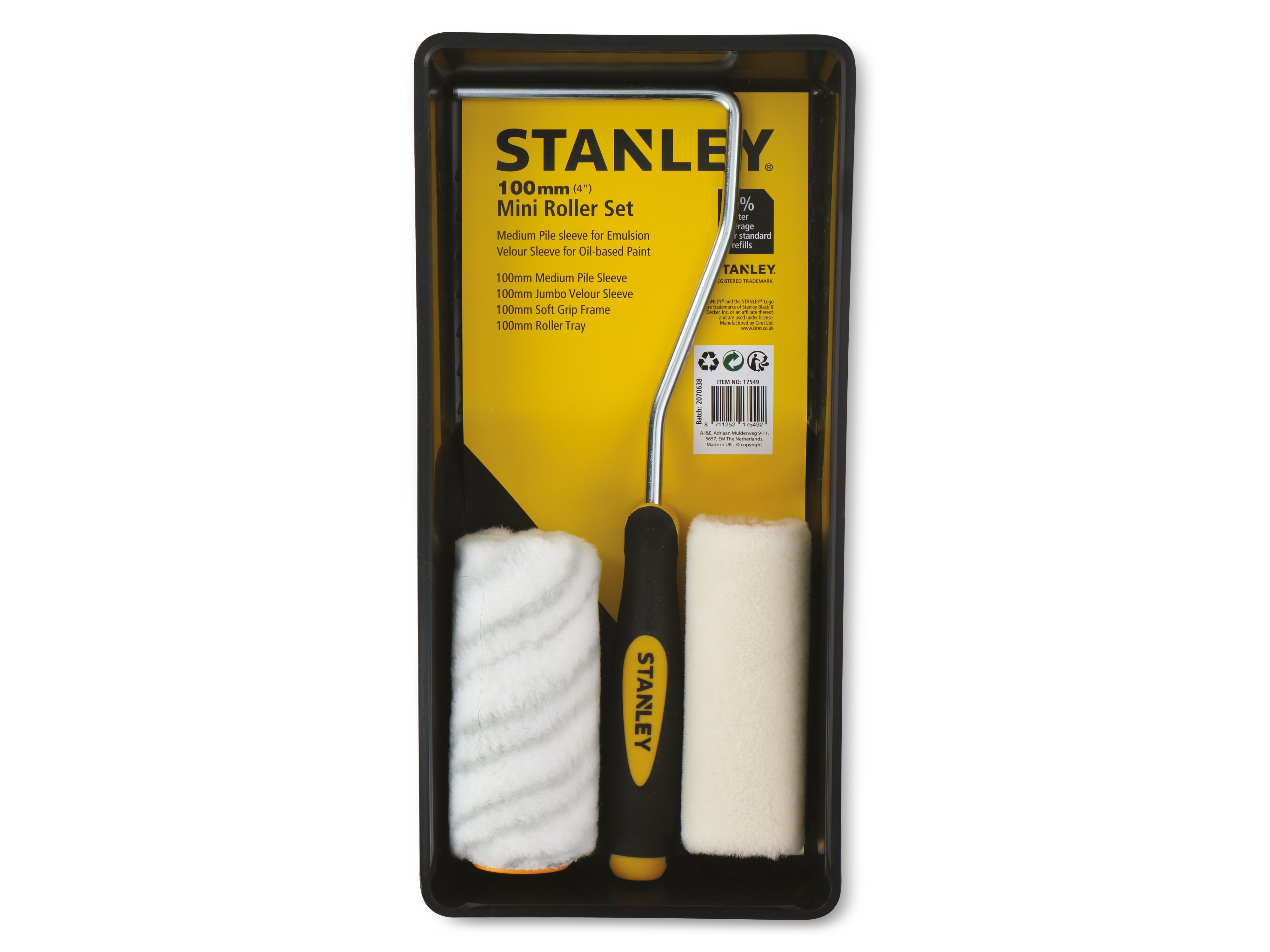 STANLEY Maler-Roller-Set, Acrylfarbe, Alkydfarbe, 2x 100 mm