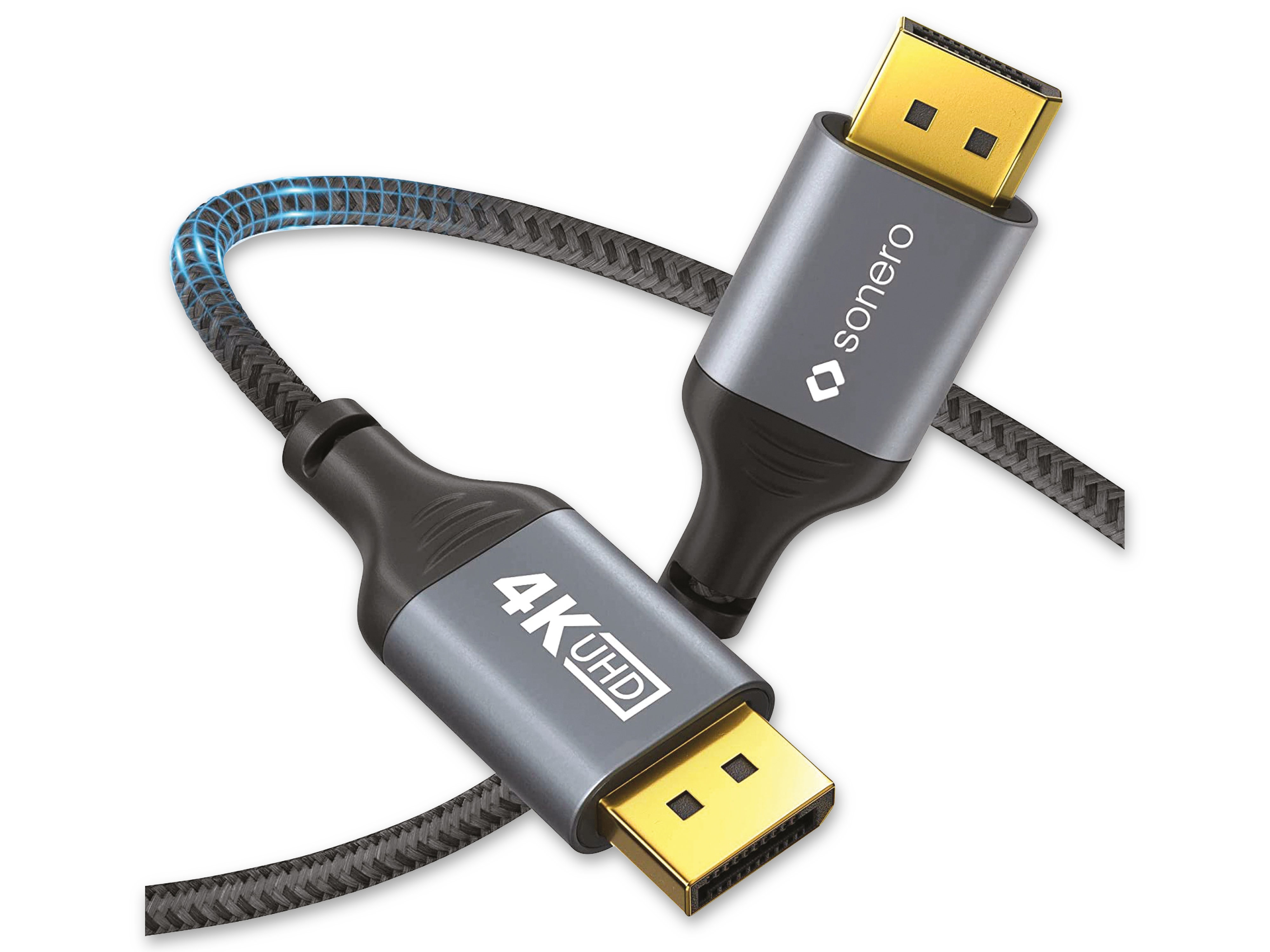 SONERO DisplayPort-Kabel, Stecker/Stecker, 4K60, grau/schwarz, 1 m SONERO DisplayPort-Kabel, Stecker/Stecker, 4K60, grau/schwarz, 1 m