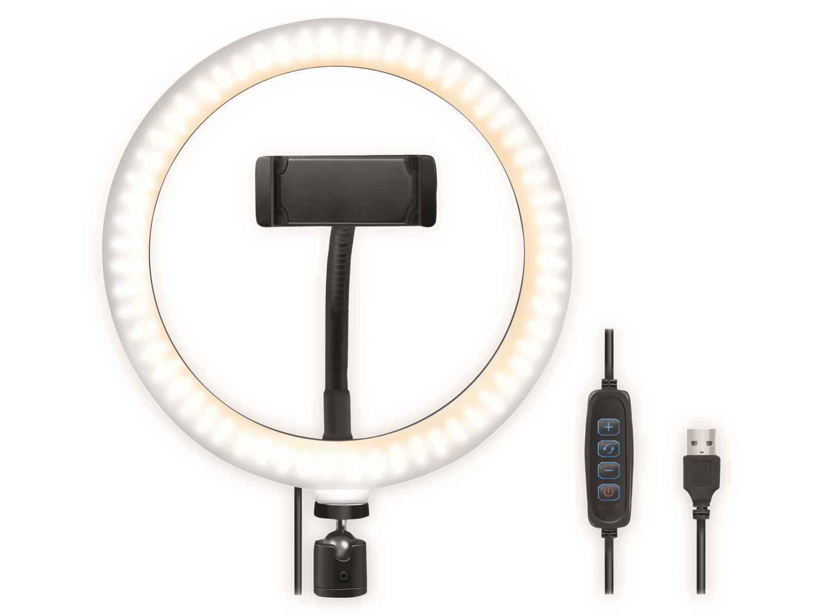 LOGILINK Smartphone-LED-Ringlicht AA0151, Ø 20 cm, Lichtregler