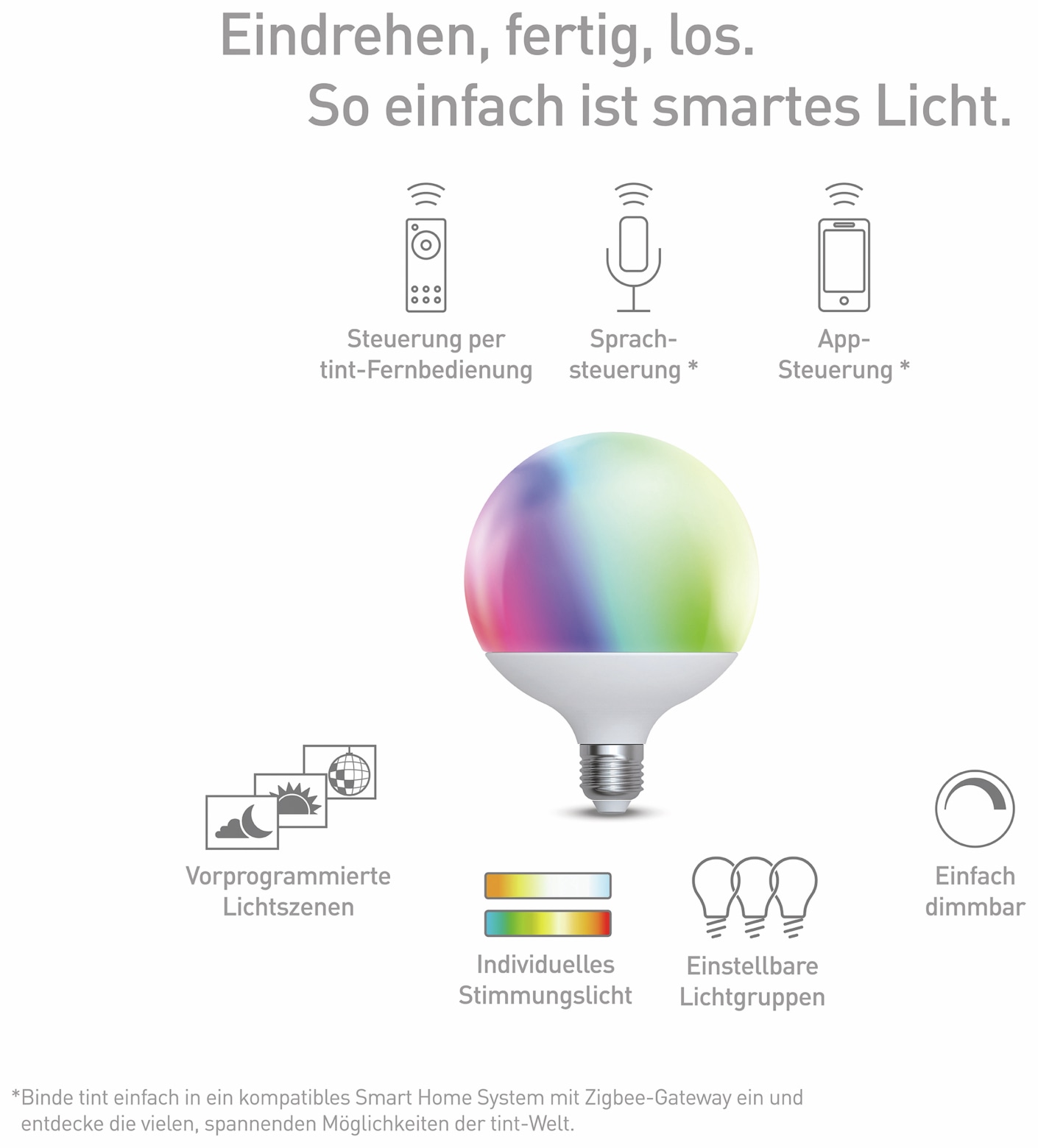TINT LED-Lampe MüLLER LICHT E27, 15 W, 1520 lm, EEK F, Globe, RGB TINT LED-Lampe MüLLER LICHT E27, 15 W, 1520 lm, EEK F, Globe, RGB