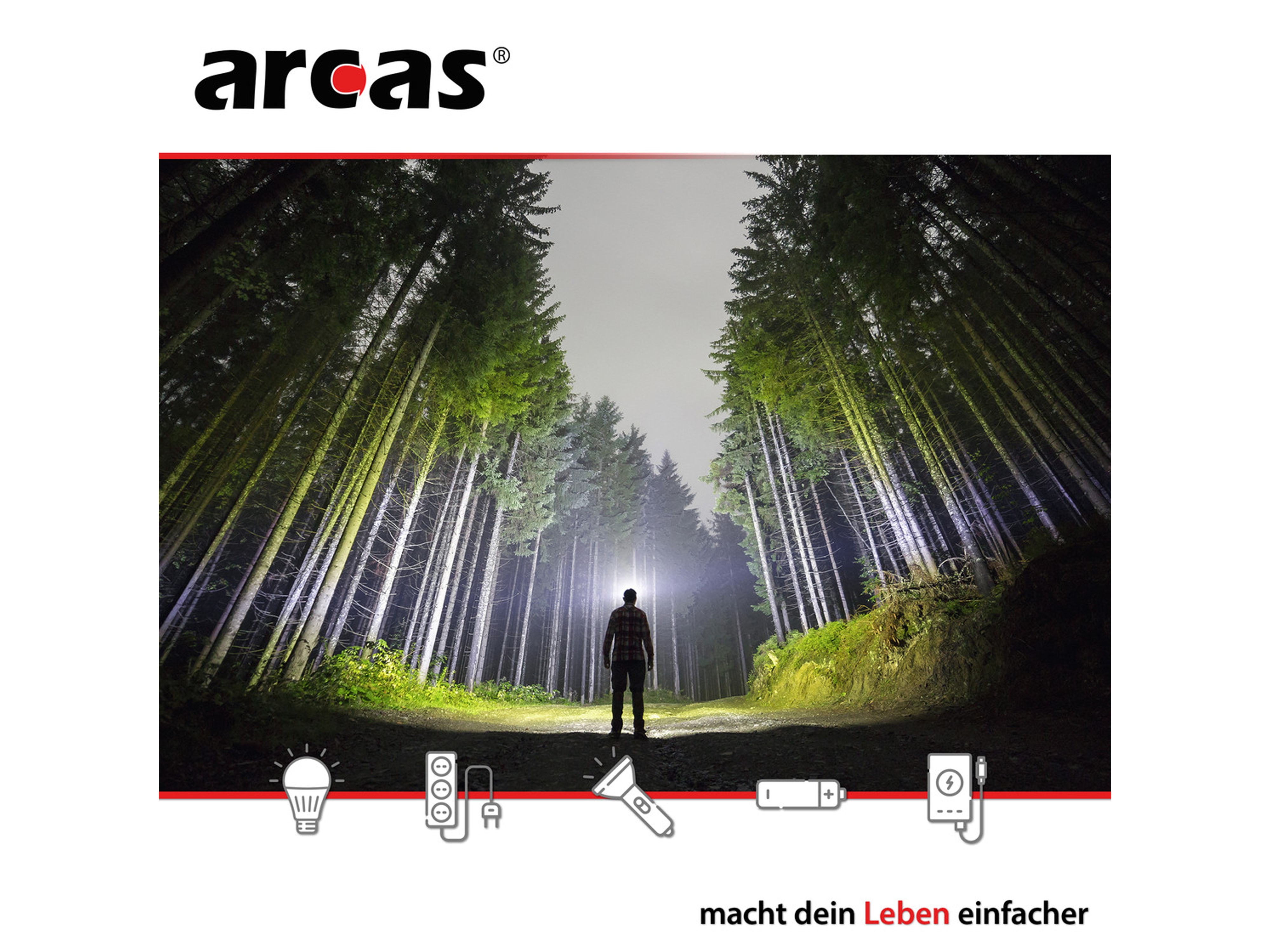 ARCAS LED-Stirnlampe, 9 W, 480 lm, Sensor, Akkubetrieb, wiederaufladbar