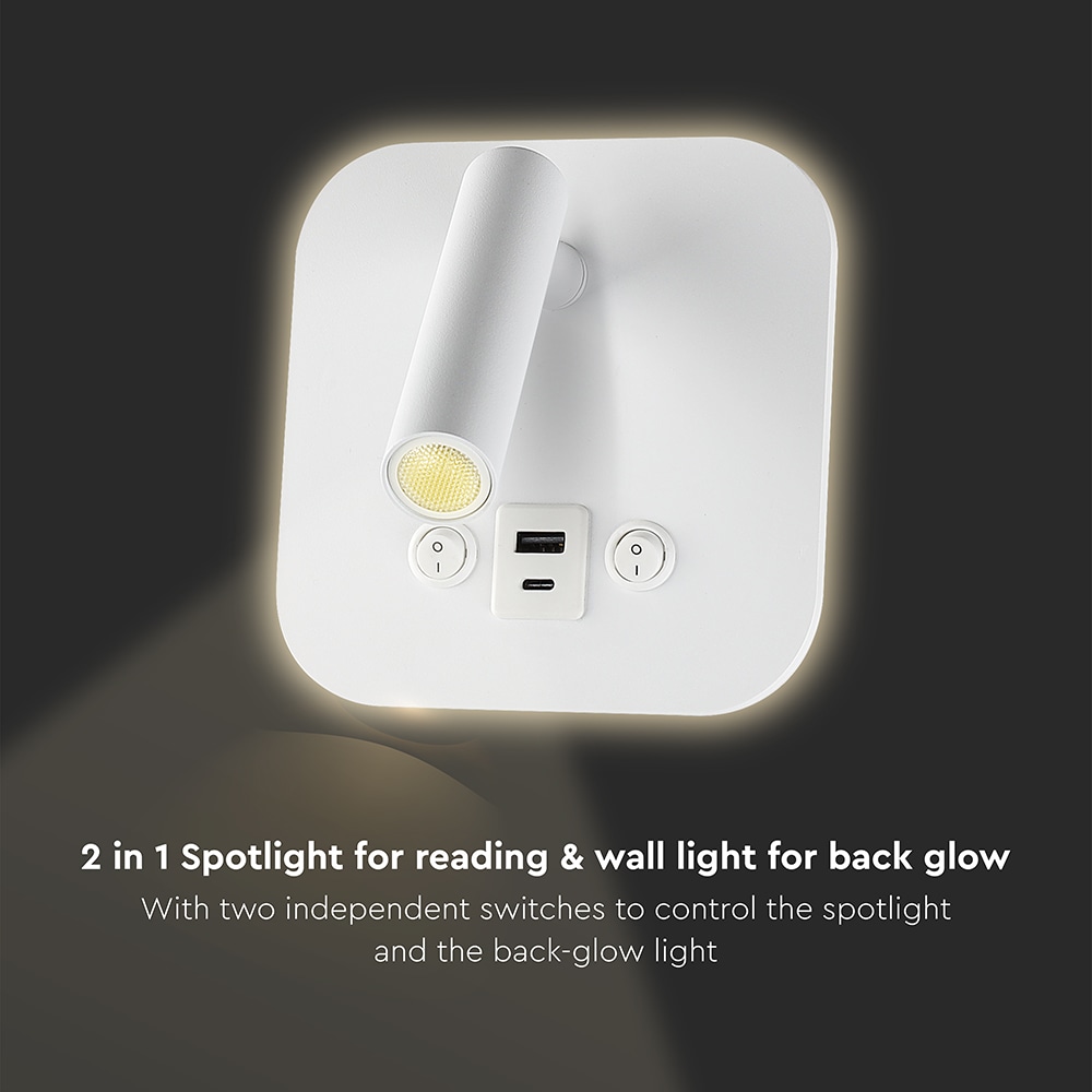 V-TAC LED-Wandleuchte VT-80068, 8W, 3000K, EEK: F, CREE Chip, 830lm, IP20, weiß