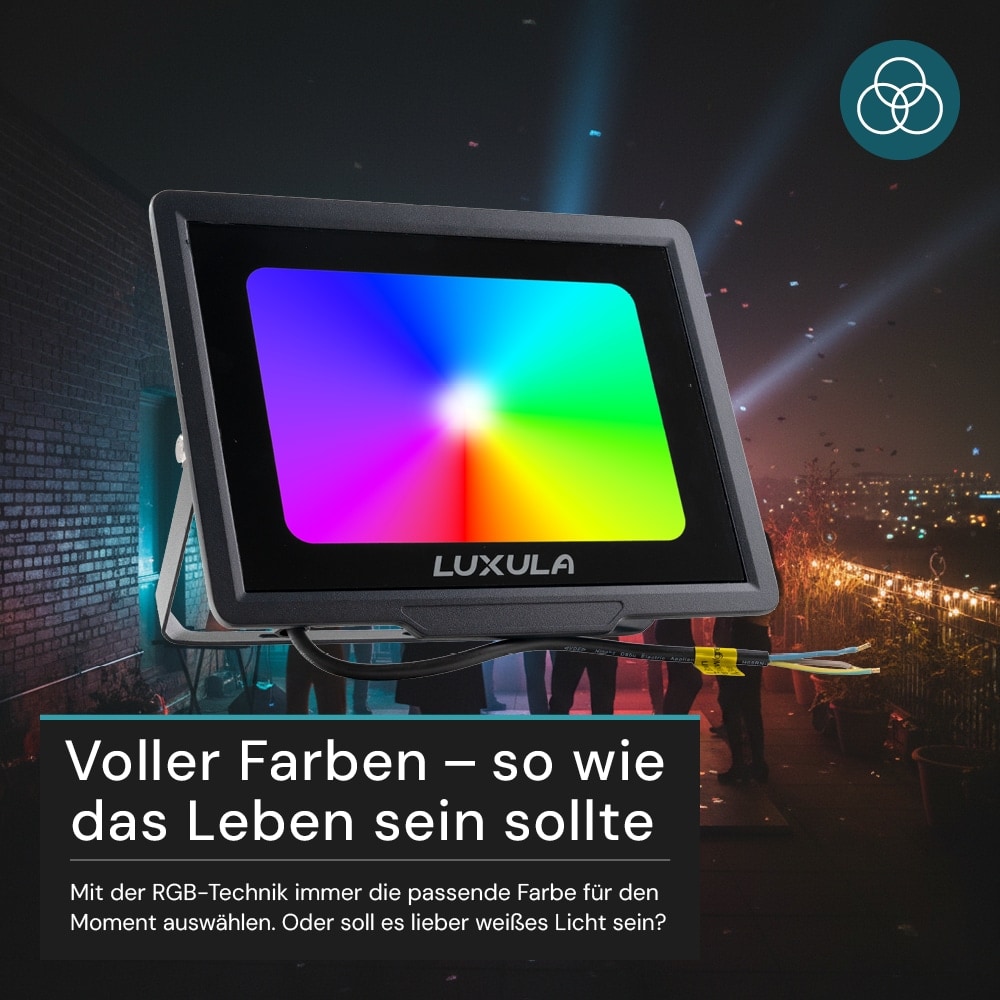 LUXULA RGB LED-Fluter LX400183, 50W, IP65, schwarz, mit Fernbedienung LUXULA RGB LED-Fluter LX400183, 50W, IP65, schwarz, mit Fernbedienung