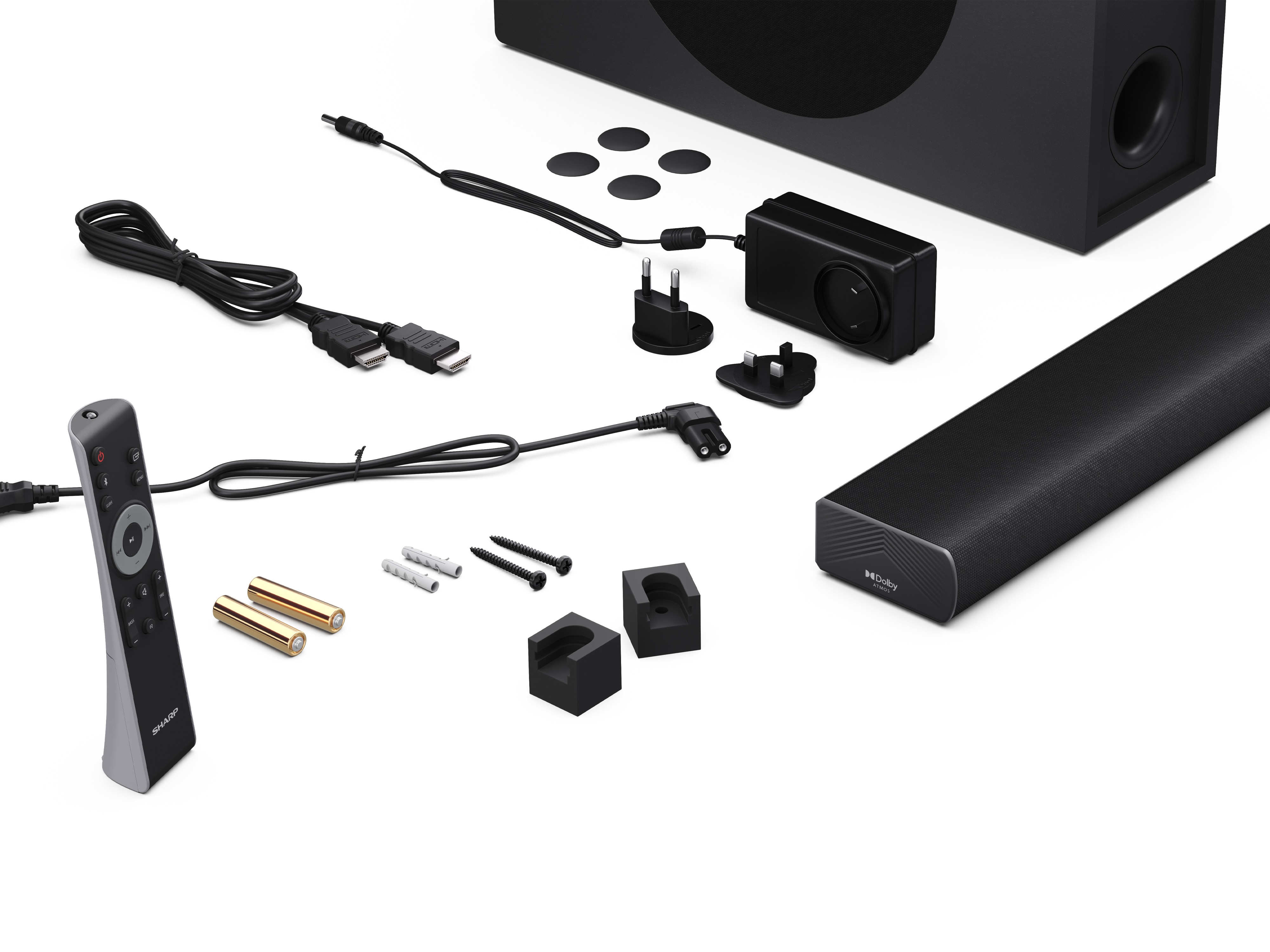 SHARP Soundbar HT-SBW320, 2.1-Kanal, Ultraflach, Dolby Atmos, DTS Virtual:X, Wireless Subwoofer, Bluetooth, Schwarz