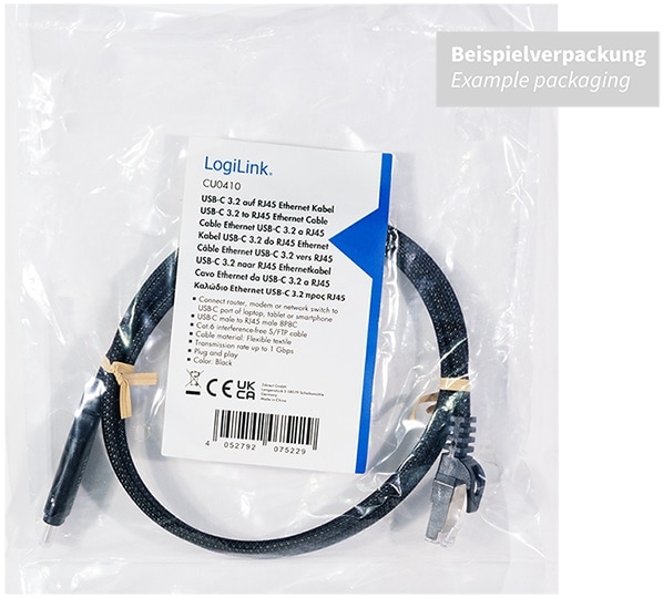LOGILINK USB-C Ethernet-Kabel CAT6 CU0414 USB-C 3.2 auf RJ 45 5m LOGILINK USB-C Ethernet-Kabel CAT6 CU0414 USB-C 3.2 auf RJ 45 5m